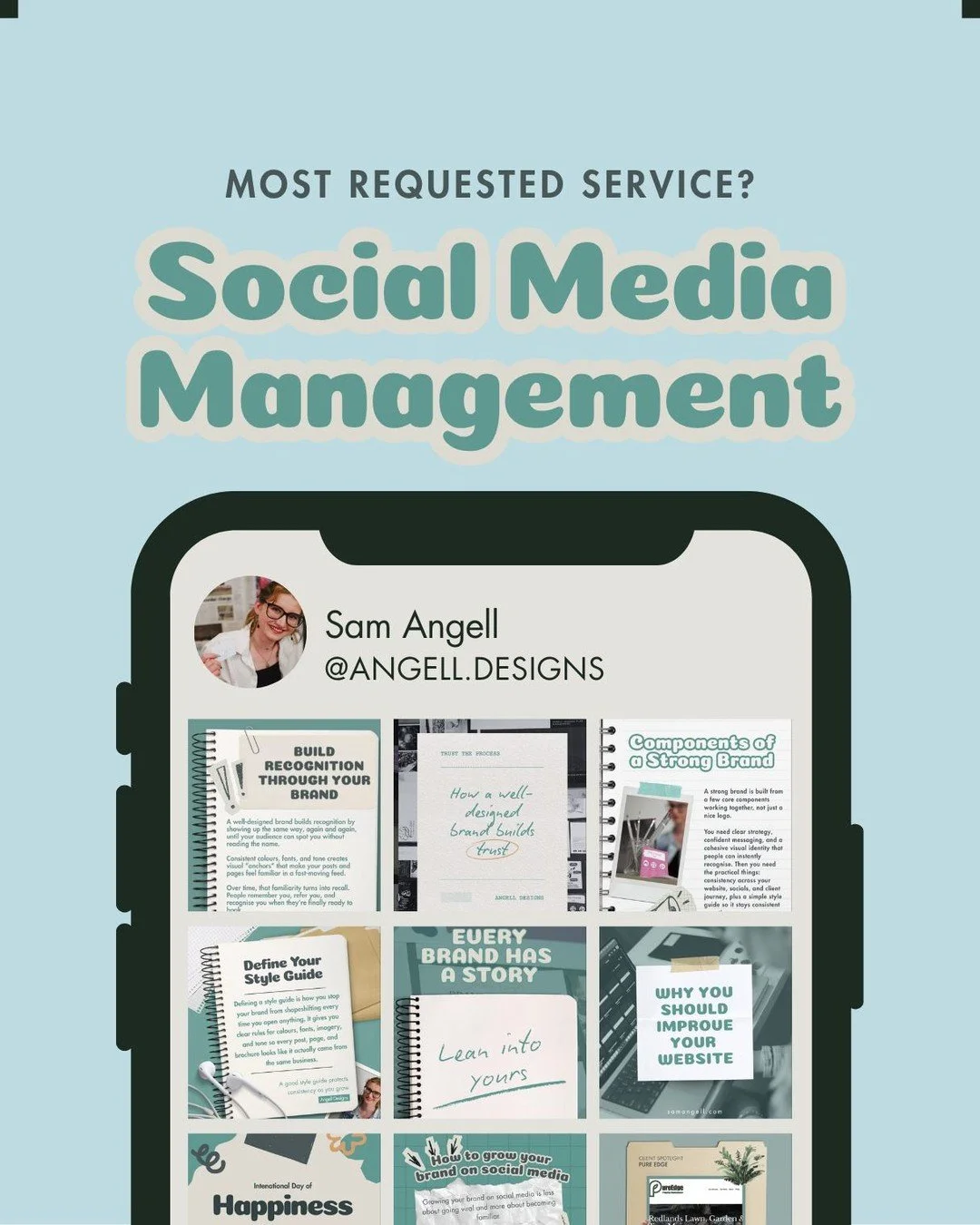 The service I get asked about the most is social media management. Usually by someone who&rsquo;s amazing at their job, but tired of spending their precious free time staring at a blank caption box like it owes them money.

I&rsquo;m Sam (they/them),