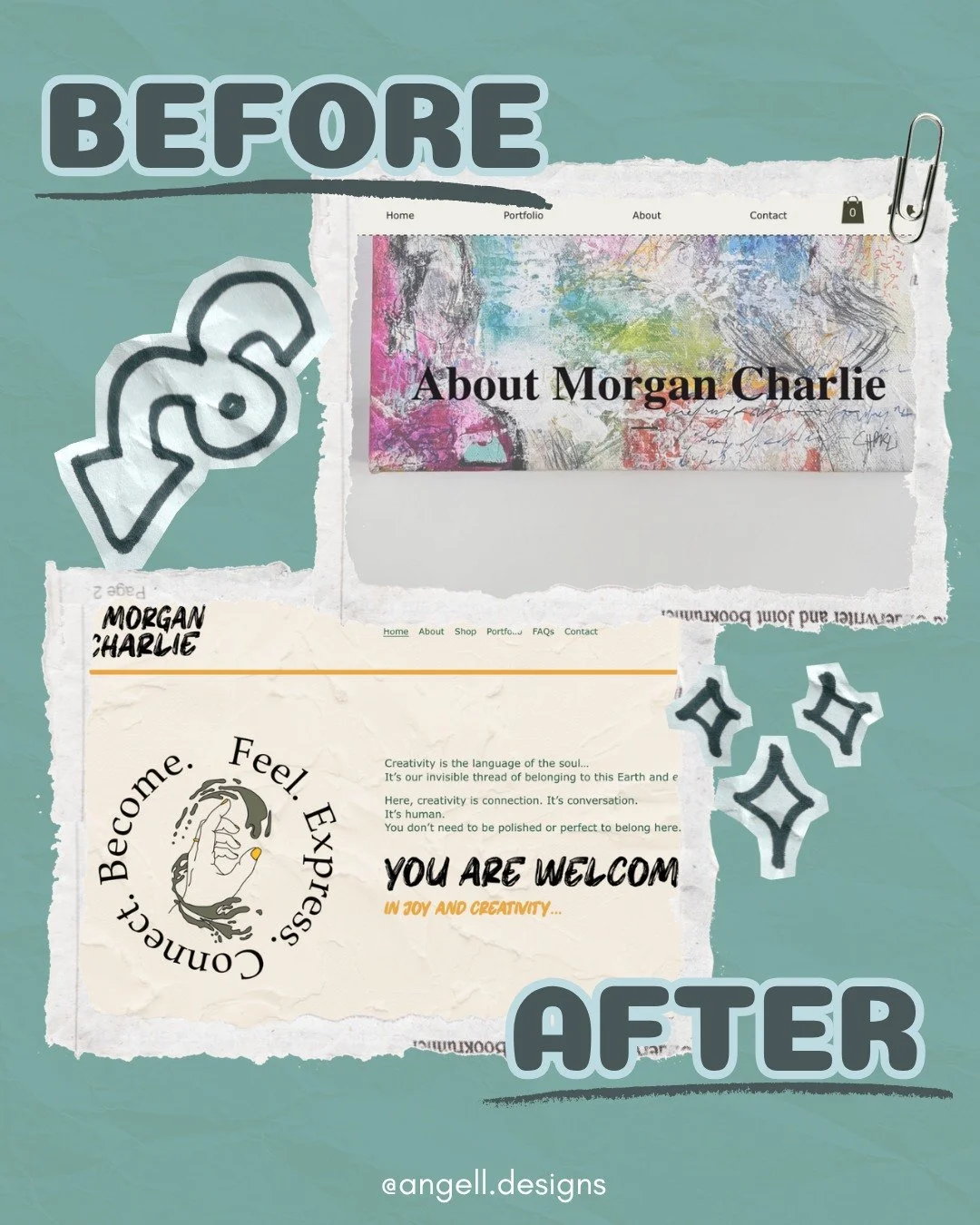 Before &amp; After: Morgan Charlie&rsquo;s website ✨

The glow-up isn&rsquo;t just prettier&hellip; it&rsquo;s clearer, calmer, and built to actually guide people through everything MC offers without getting lost in the menu.

Morgan Charlie&rsquo;s 