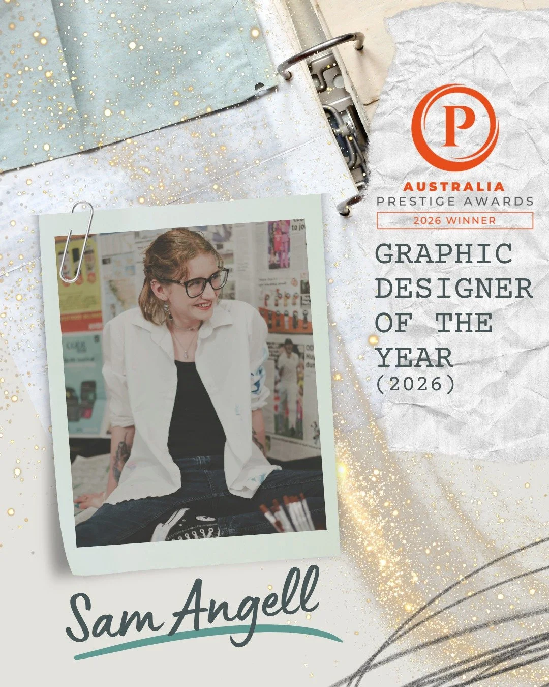 I&rsquo;ve got some news I&rsquo;m still letting sink in: I won the Prestige Award Australia for Graphic Designer of the Year (2026) 🥂

I&rsquo;m Sam (they/them), a queer and disabled graphic designer helping health and wellness businesses (includin