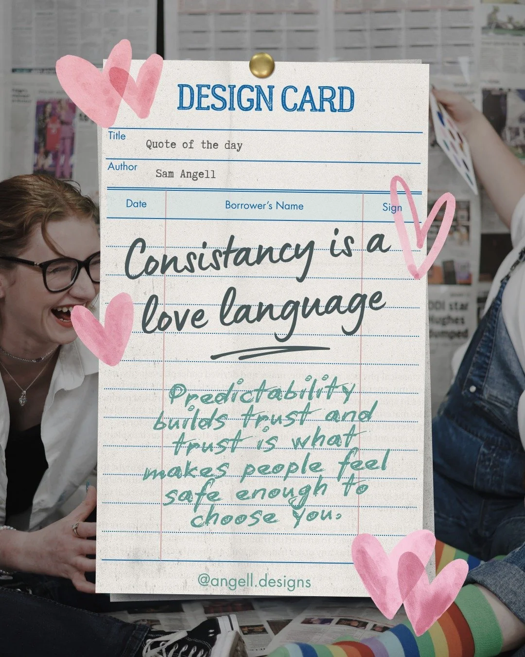 Consistency is a love language because it tells your audience they can trust you. 

In a world that&rsquo;s noisy and chaotic, predictability is a form of care.

I&rsquo;m Sam (they/them), a queer and disabled branding specialist and social media man