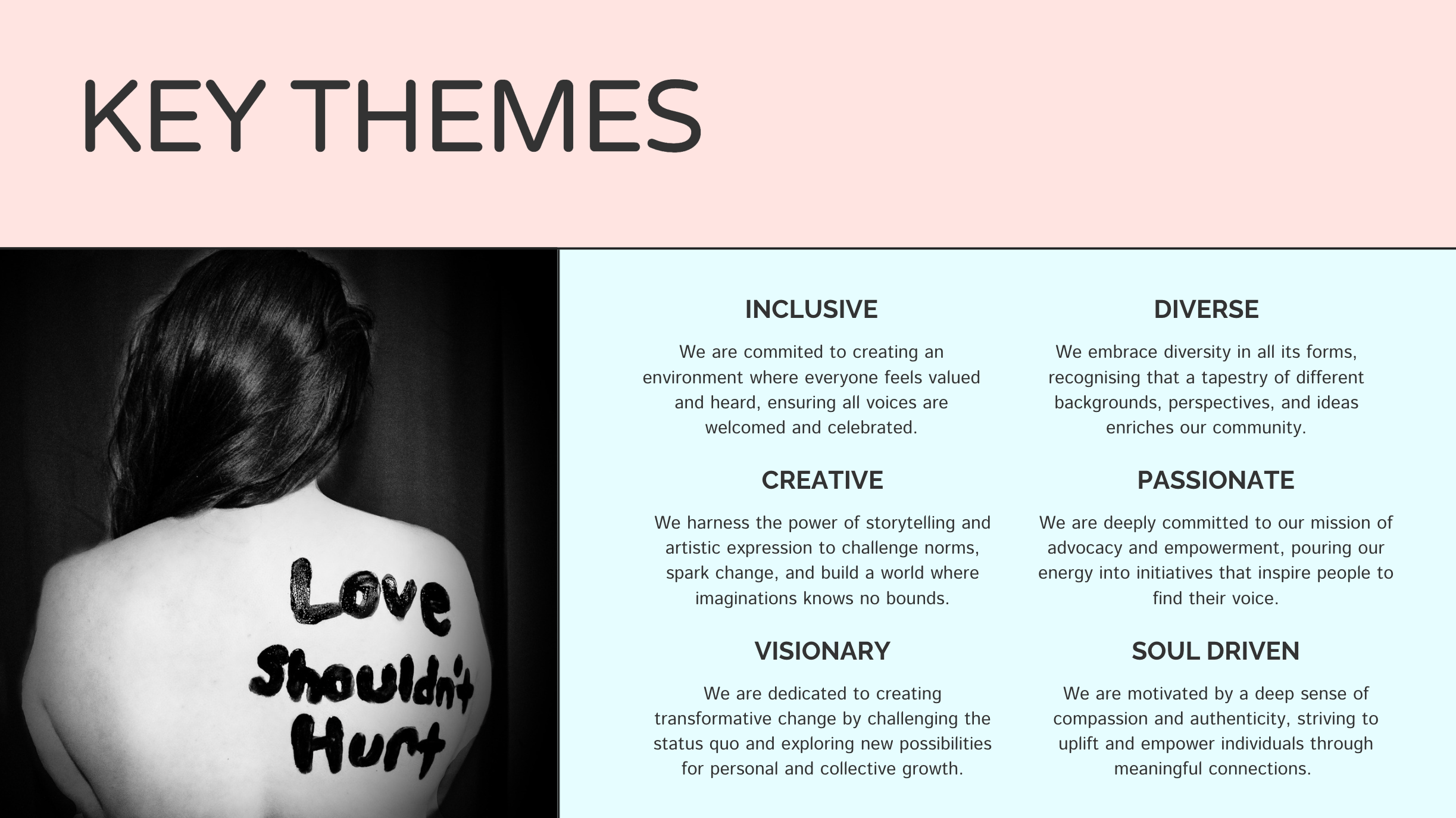 A key themes page for Hopeful World's branding guideline with the title "Brand Guidelines"