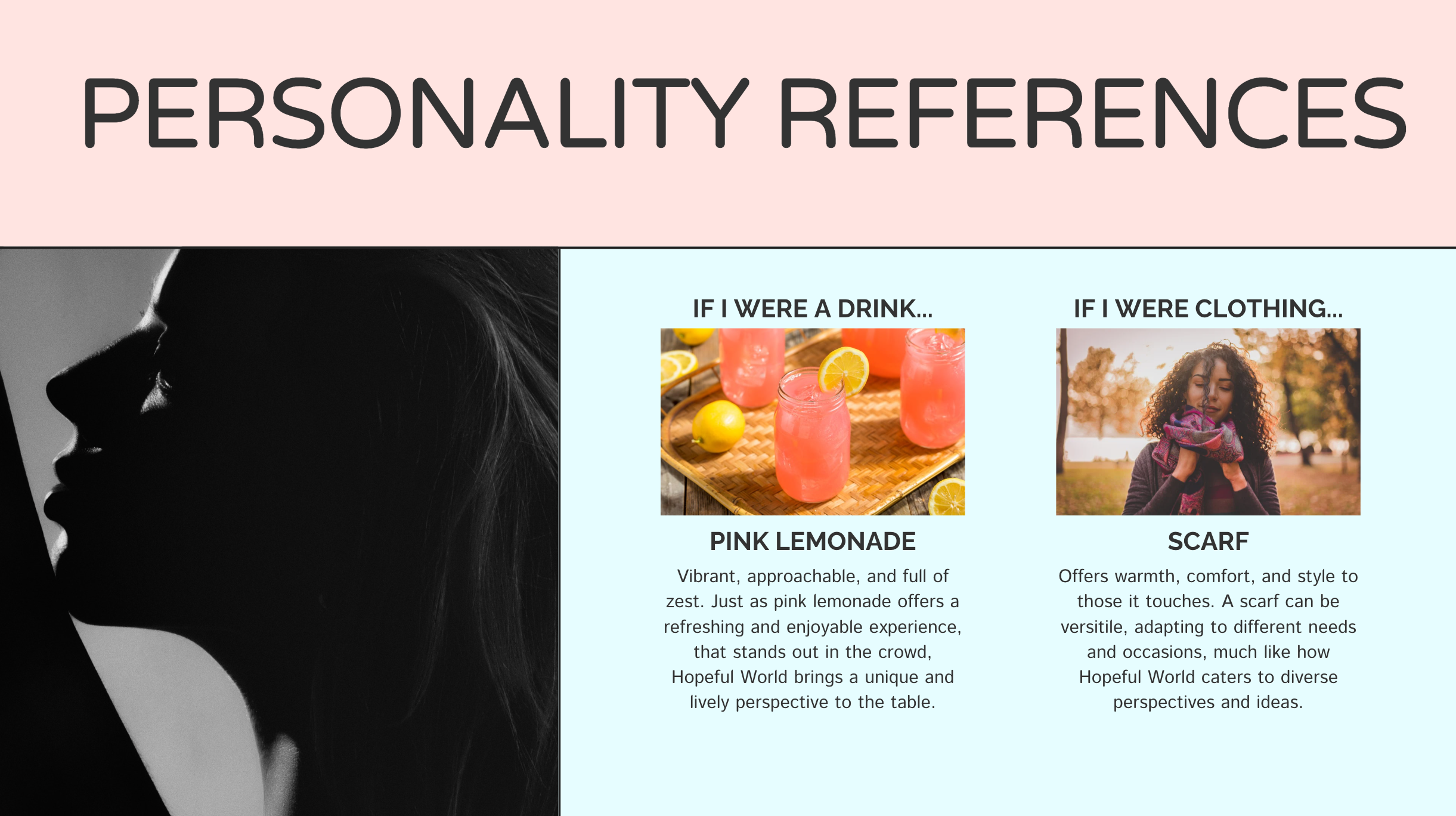 A personality references page for Hopeful World's branding guideline with the title "Brand Guidelines"