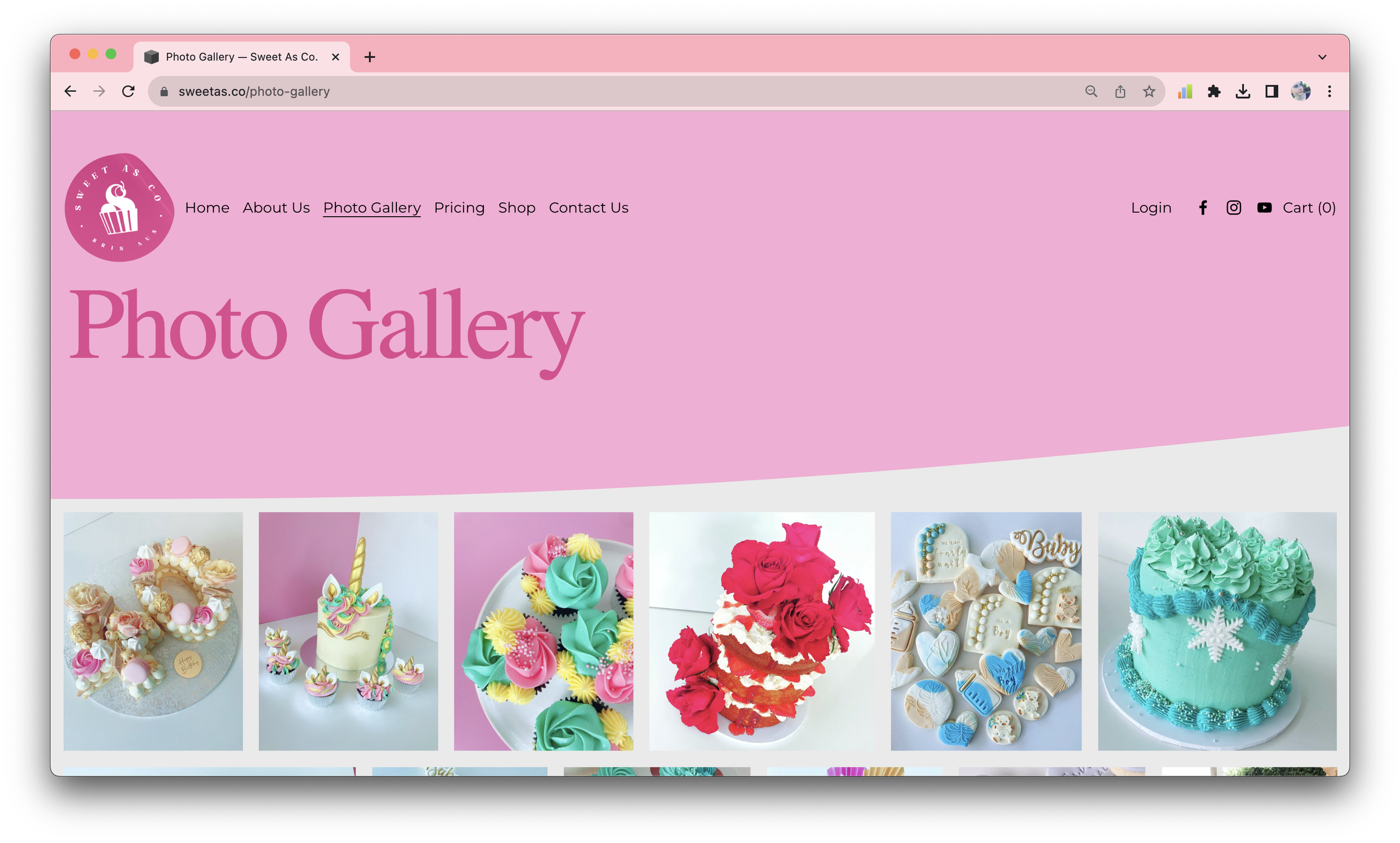 Screenshot of Sweet As Co.'s photo gallery page