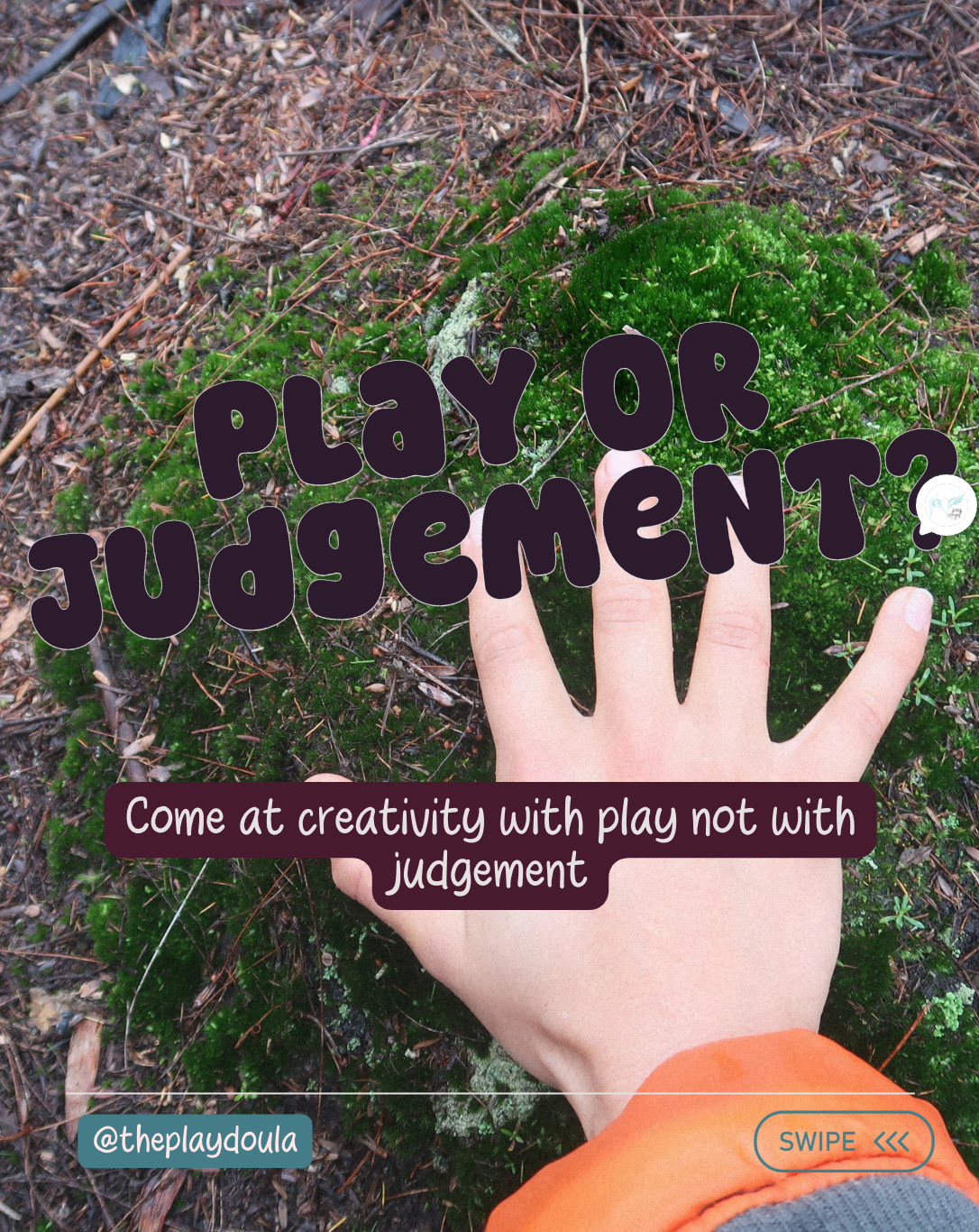 Hand over a shrub with "Play or judgement" over the top