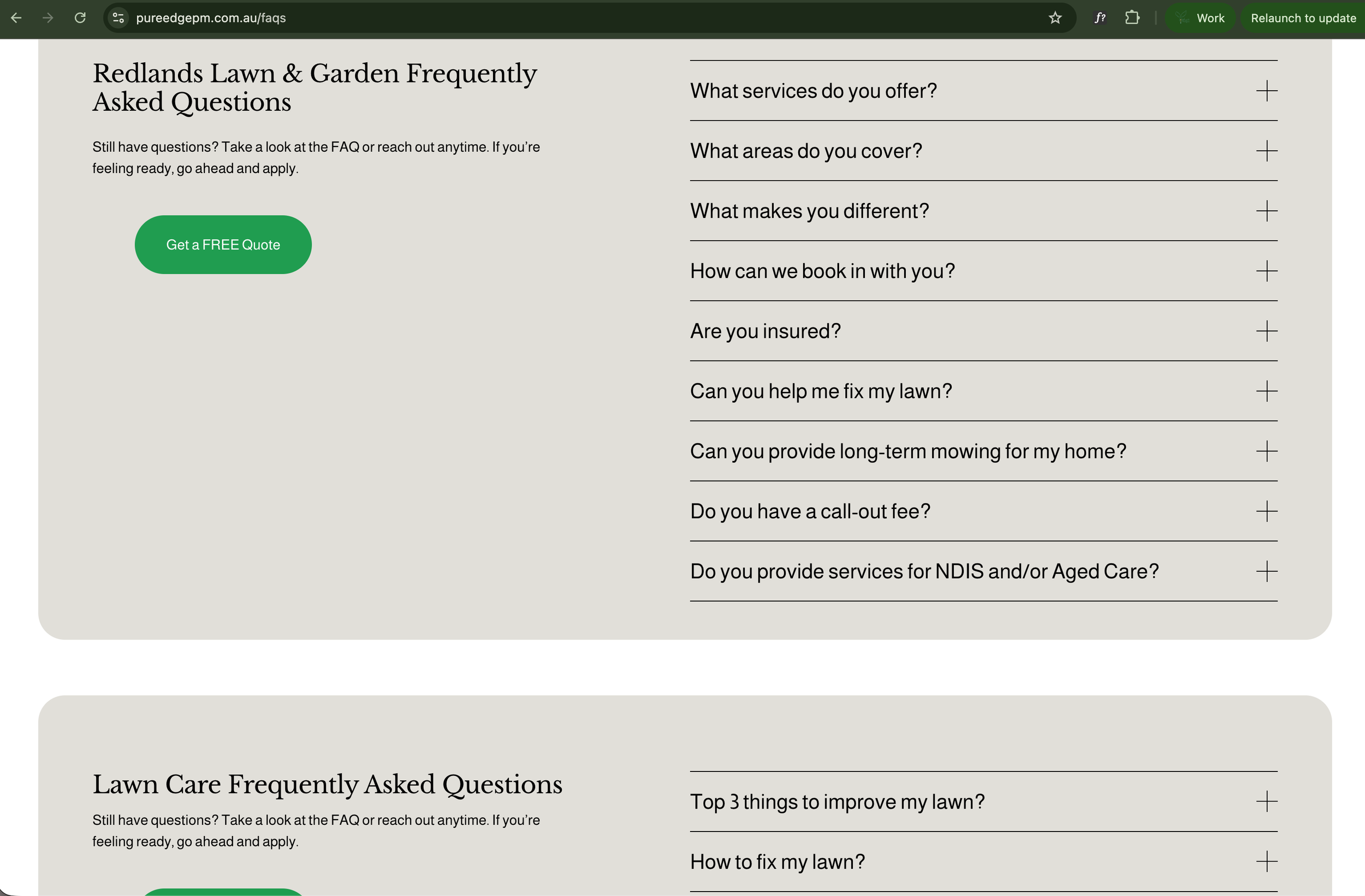 PureEdge's website frequently asked questions page
