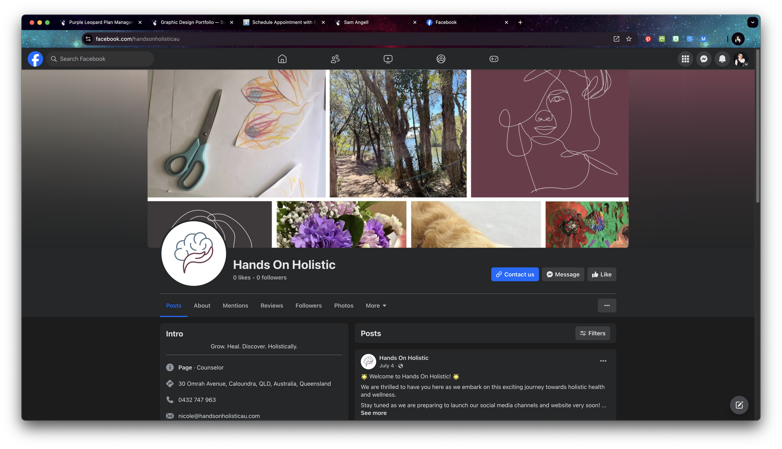Screenshot of Hands On Holistic's Facebook page