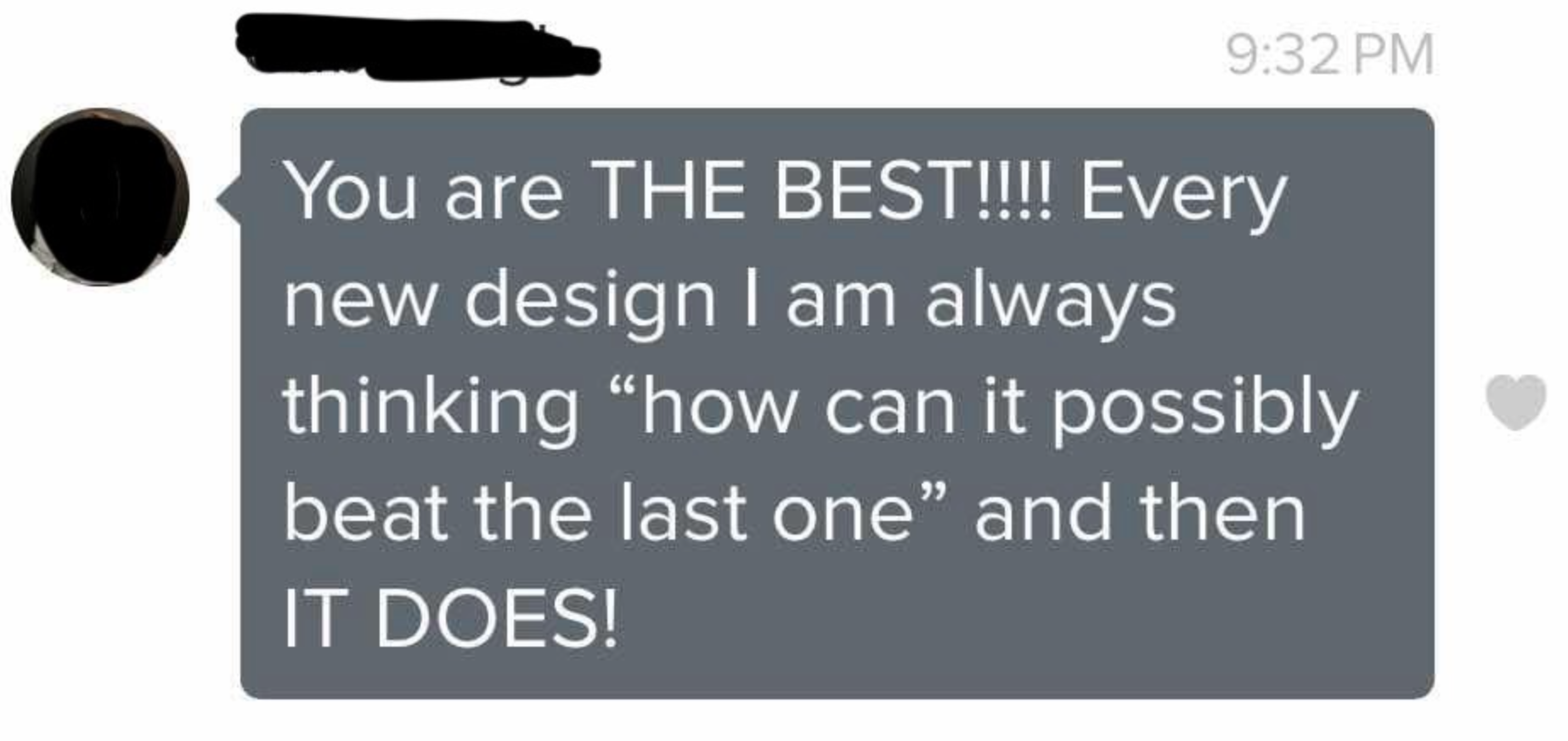 Screenshot of text message from Gabi providing a testimonial