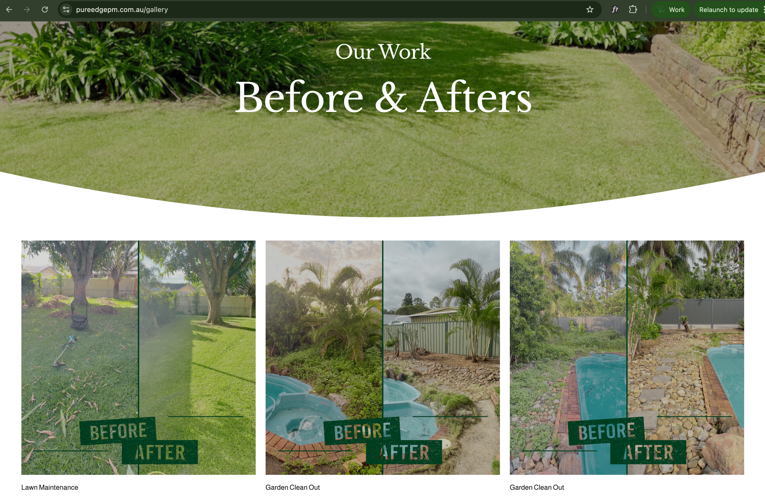 PureEdge's website before and after's page
