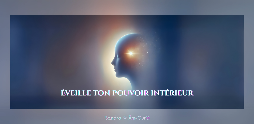 Illustration symbolique de l’éveil du pouvoir intérieur — silhouette humaine lumineuse représentant la conscience, la clarté et l’alignement de l’âme, par Sandra Âm-Our.