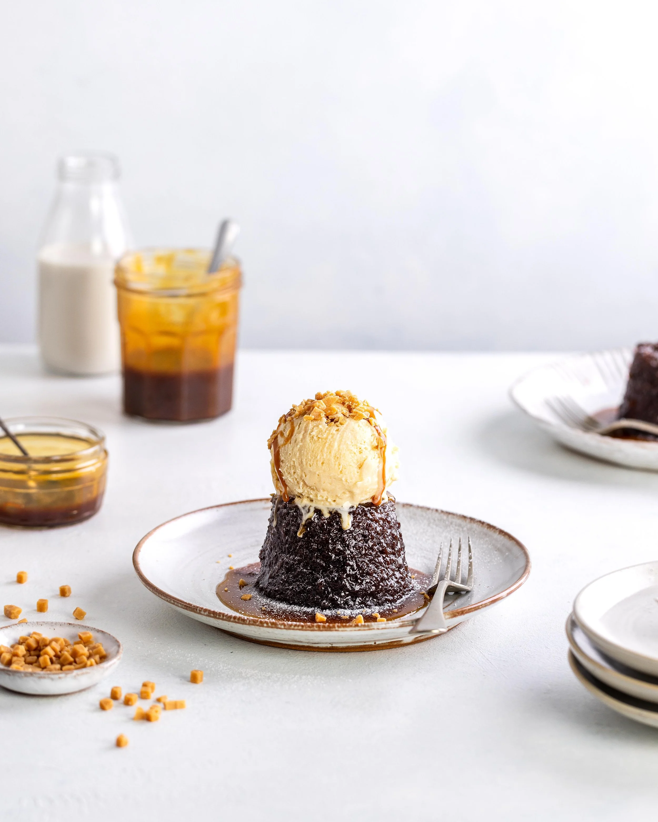 Sea Salt Caramel ice cream on top of a Homemade Sticky Toffee Pudding