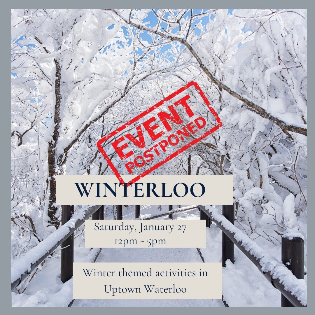 🚨EVENT IS POSTPONED 🚨
Due to weather, Winterloo is postponed to Saturday, February 17.
Visit @create_waterloo for more info

#postponed #winterloor2024 #createwaterloo #uptownwaterloo #waterloo #waterlooregion #regionofwaterloo