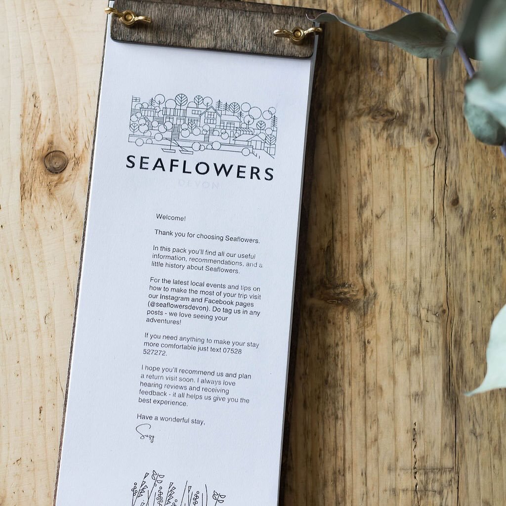 Welcome pack ✨

We&rsquo;ve worked hard to ensure our guests have all the information they need to make the most of a stay at Seaflowers. 

Inside these beautiful welcome packs you&rsquo;ll find practical information on the house and garden, along wi