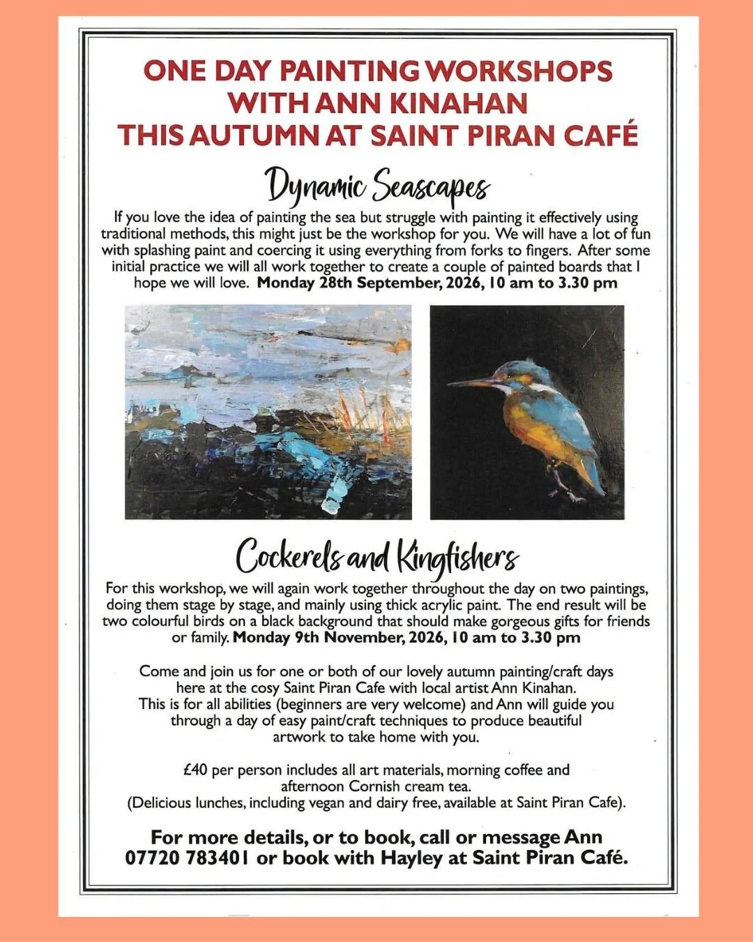 We&rsquo;re looking forward to welcoming Ann and her Painting Workshop this Monday at Saint Piran Cafe!

A lovely day of creativity, painting and fun with a local artist.

We can&rsquo;t wait to see what everyone creates!

#painting #