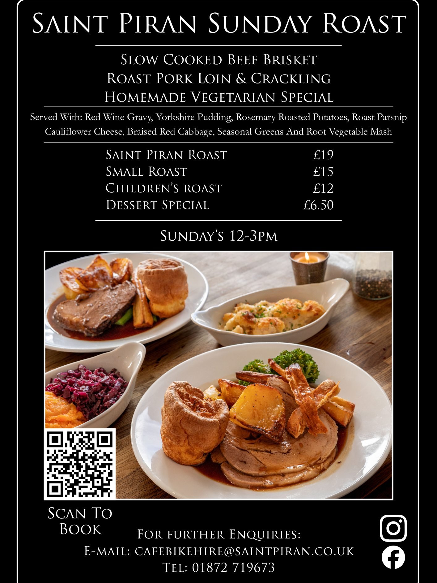 SUNDAY ROASTS ARE BACK AT SAINT PIRAN!

We&rsquo;re excited to welcome back our Sunday roasts from Sunday 25th October!

Join us every Sunday, 12&ndash;3pm, for a delicious homemade roast with all the trimmings.

🥩 Slow-cooked beef brisket
🐖 Roast 