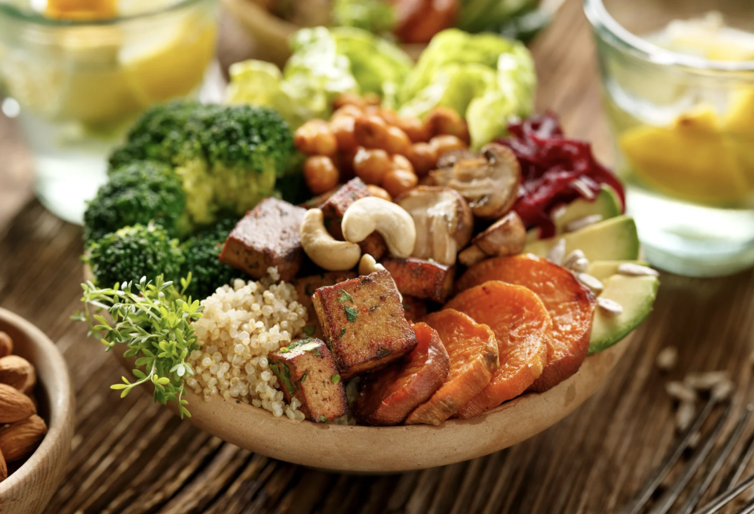 Close up food bowl with colorful veggies
