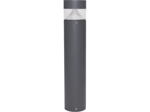 A tall, cylindrical gray air purifier or humidifier with a rounded top and a small control or indicator light at the bottom.