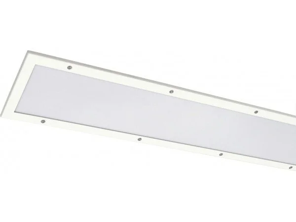A rectangular LED ceiling light fixture with mounting screws, designed for indoor installation.