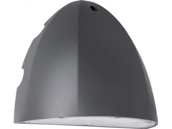 A black outdoor wall-mounted light fixture with a dome-shaped shade.