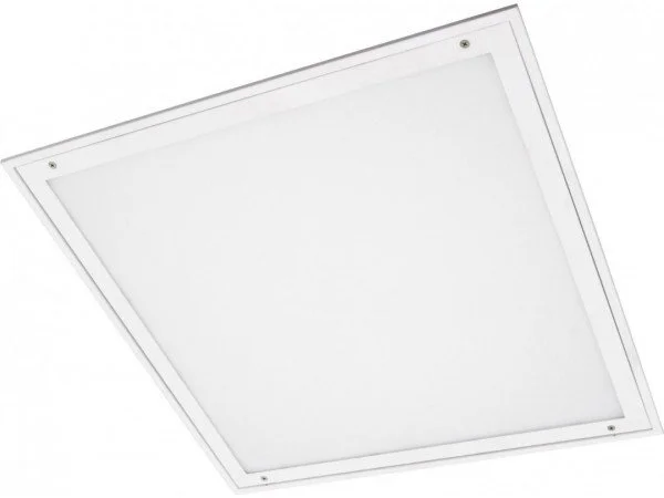 Cleanroom IP65 recessed Ceiling light fixture with a square, flat, white panel and metal frame