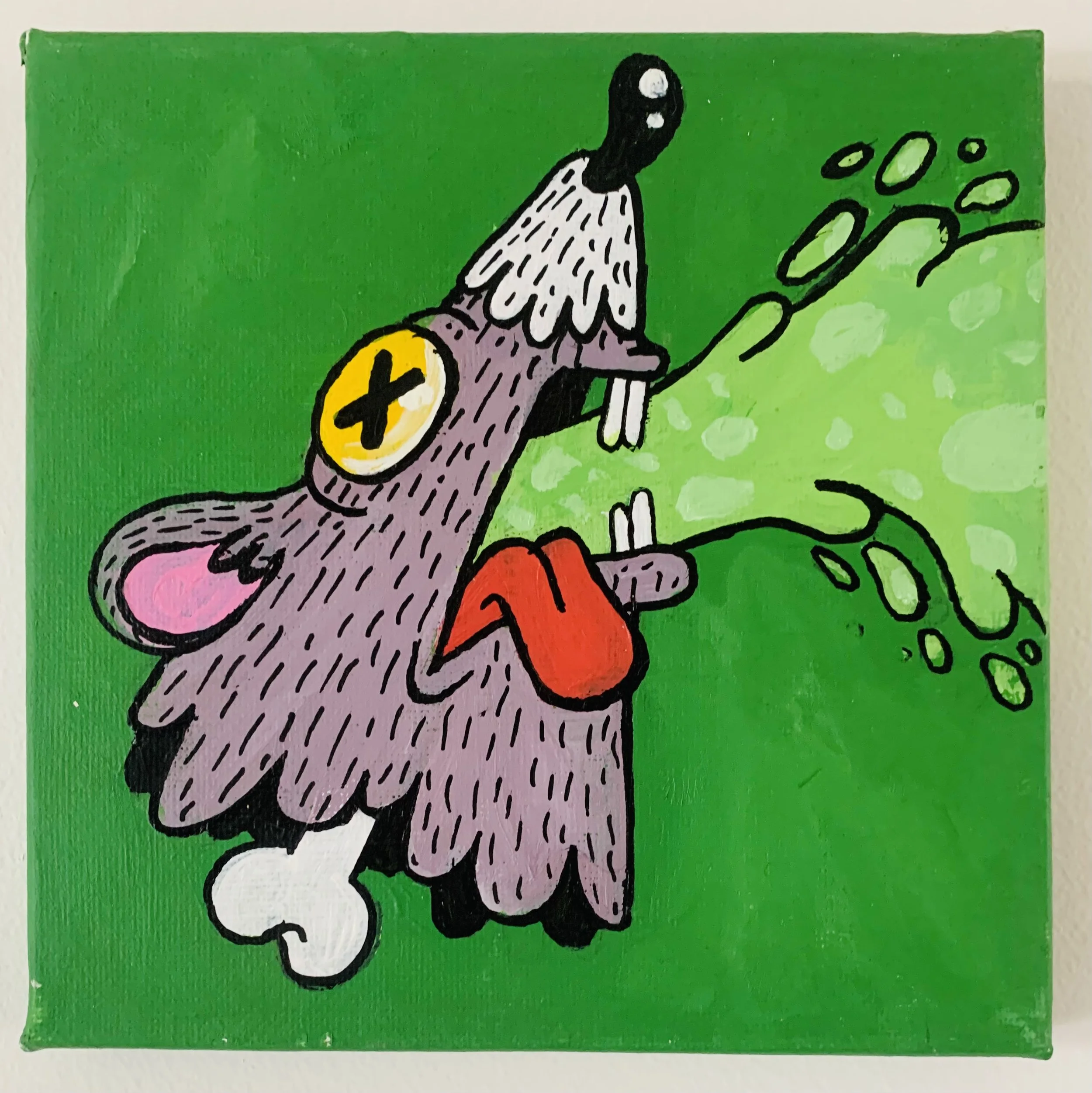 "Puking Rat Head" (Acrylic on Canvas 15cm x 15cm)