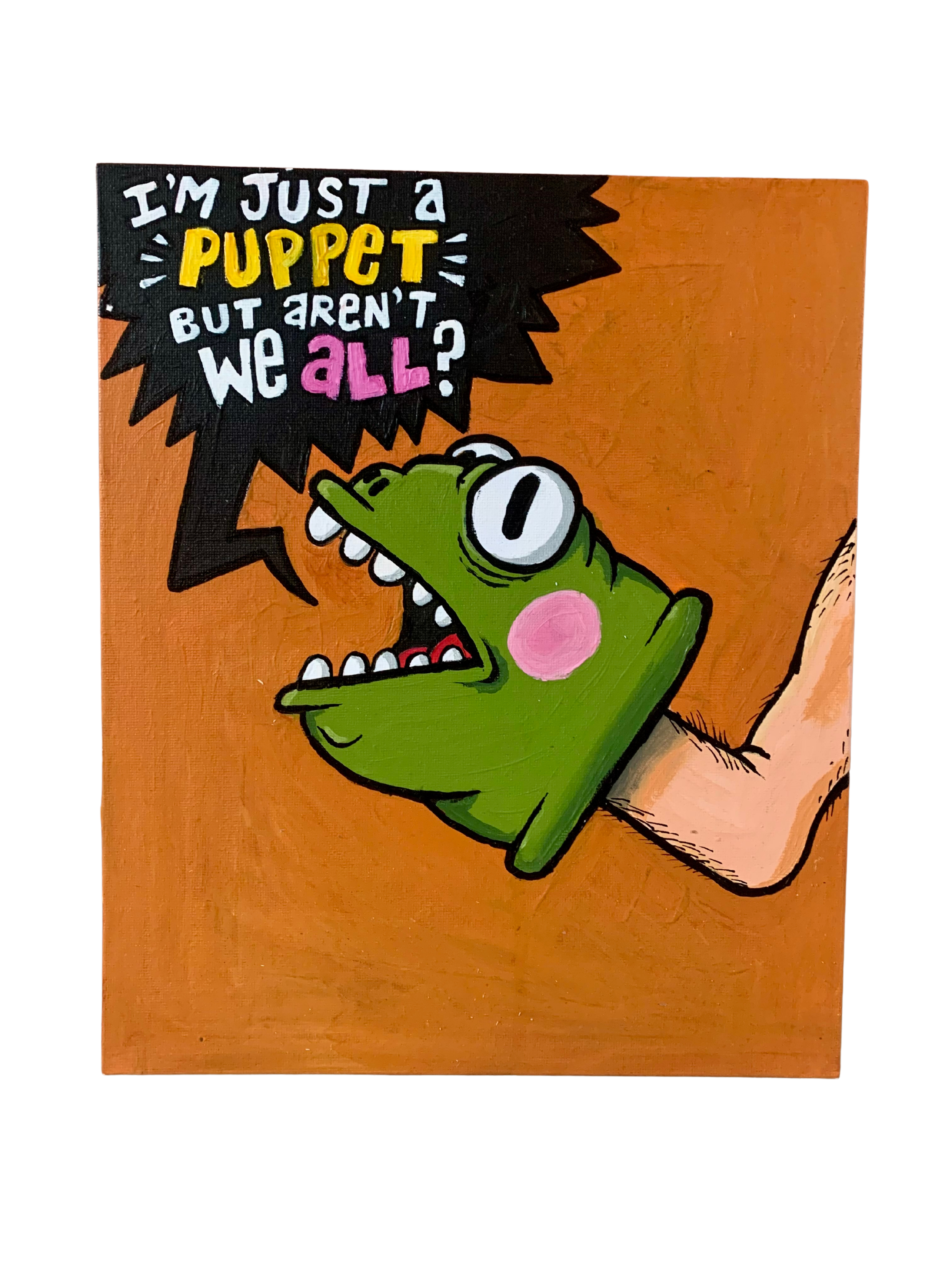 "Puppet Philosophy" (Acrylic on Canvas Board 25.5cm x 30cm)