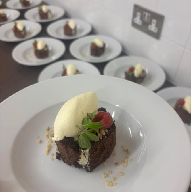A fantastic start to the Christmas period last week catering for over 250 guests in 3 days!😁

A highlight for us was this beautiful chocolate roulade, with chantilly cream, hazelnuts &amp; raspberry. Super festive and a lovey end to Saturdays privat