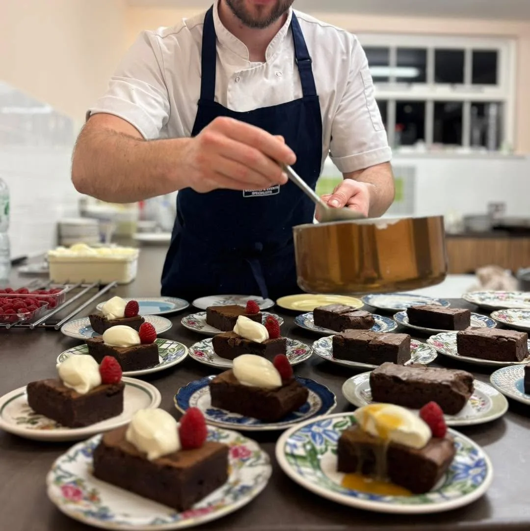 Chocolate brownie with vanilla cream &amp; salted caramel sauce🤤

Taken from our informal dining menu where the aim is super indulgent comfort food, elevated the WCB catering way🤩