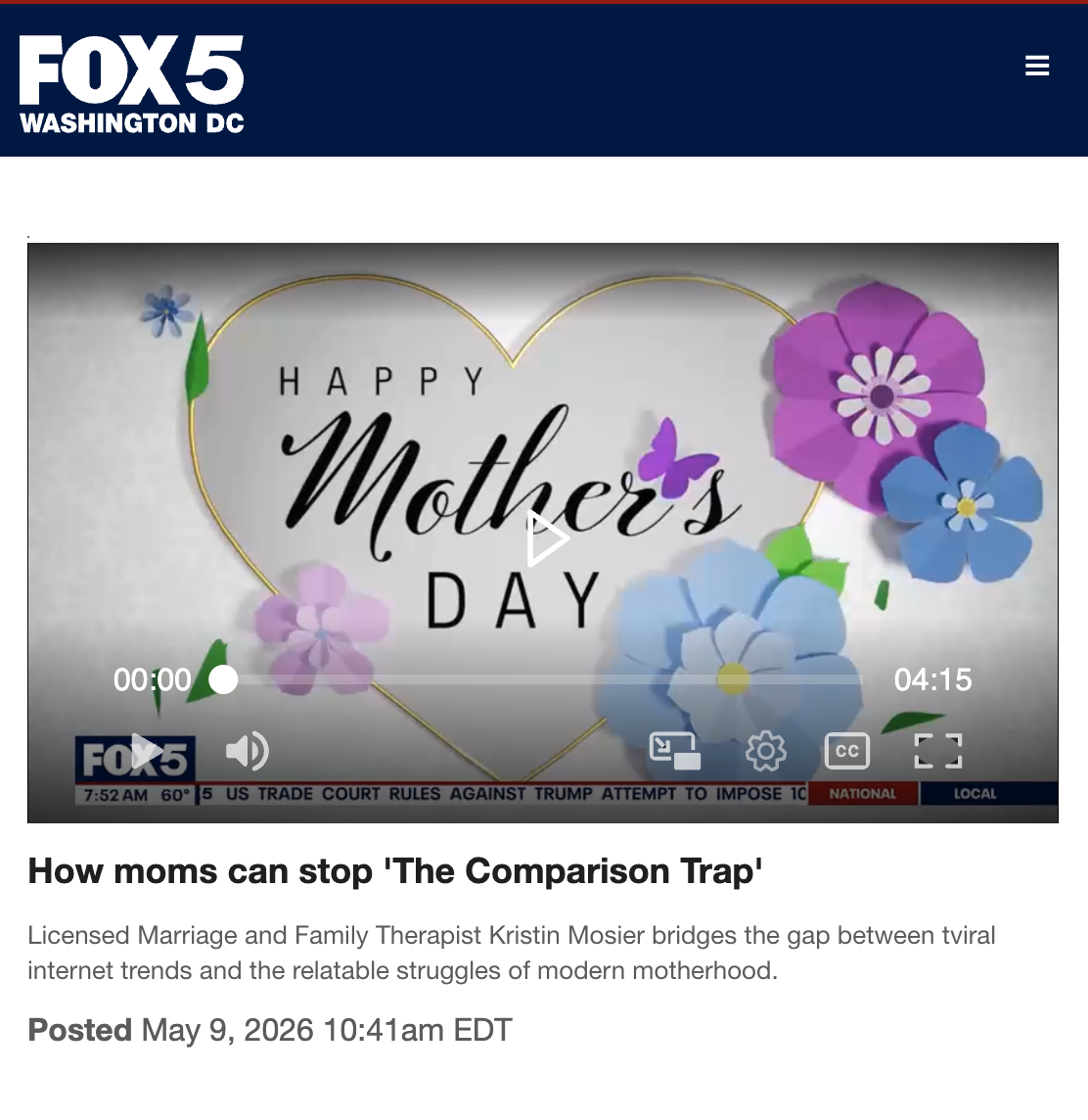 Mother's Day celebration graphic with a heart-shaped gold frame, purple and blue flowers, and a purple butterfly with the text 'Happy Mother's Day' in the center.