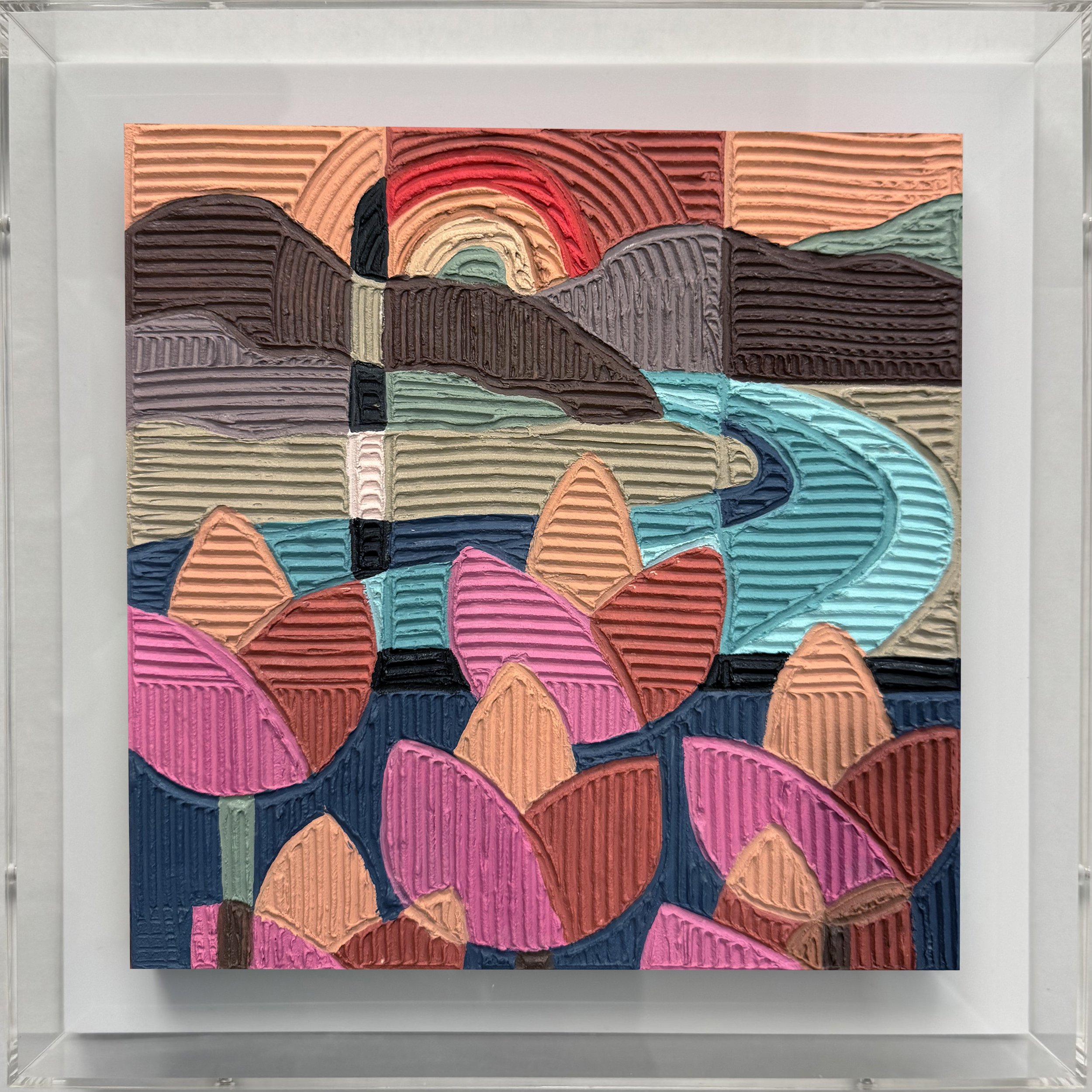 Mary Lai, Acrylic paint & paste of wood in plexi case, $880