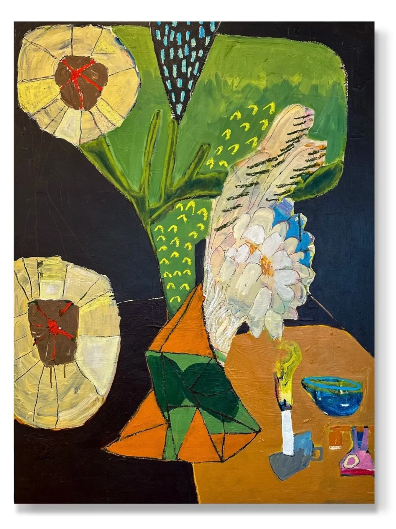 "Come Out of Hiding", oil, acrylic, oil stick, graphite, sumi ink on canvas, 40 x 30 inches