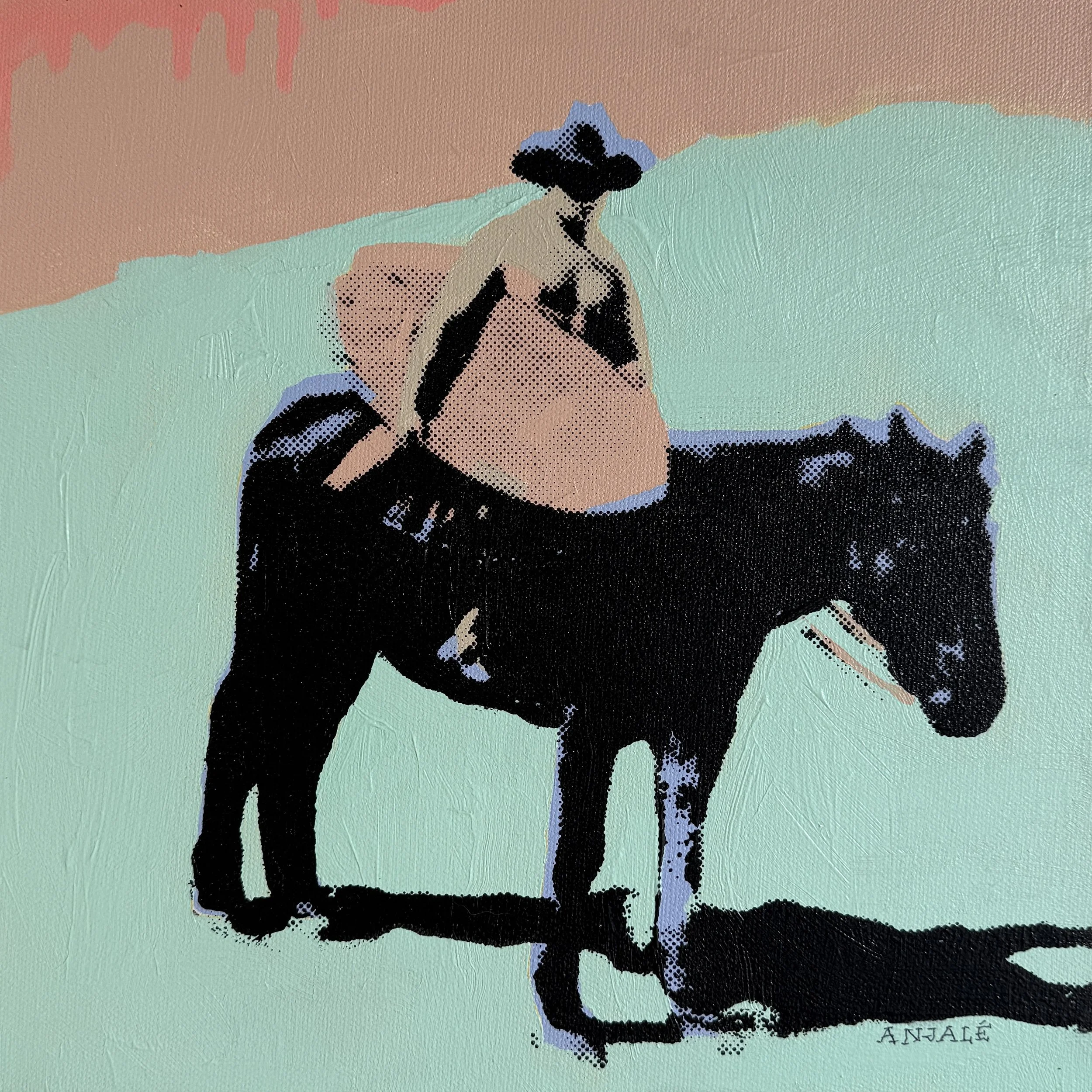 Anjalé Perrault, Surf Cowboy Blue, Acrylic and Silkscreen, 12"x12"x1.5", $400