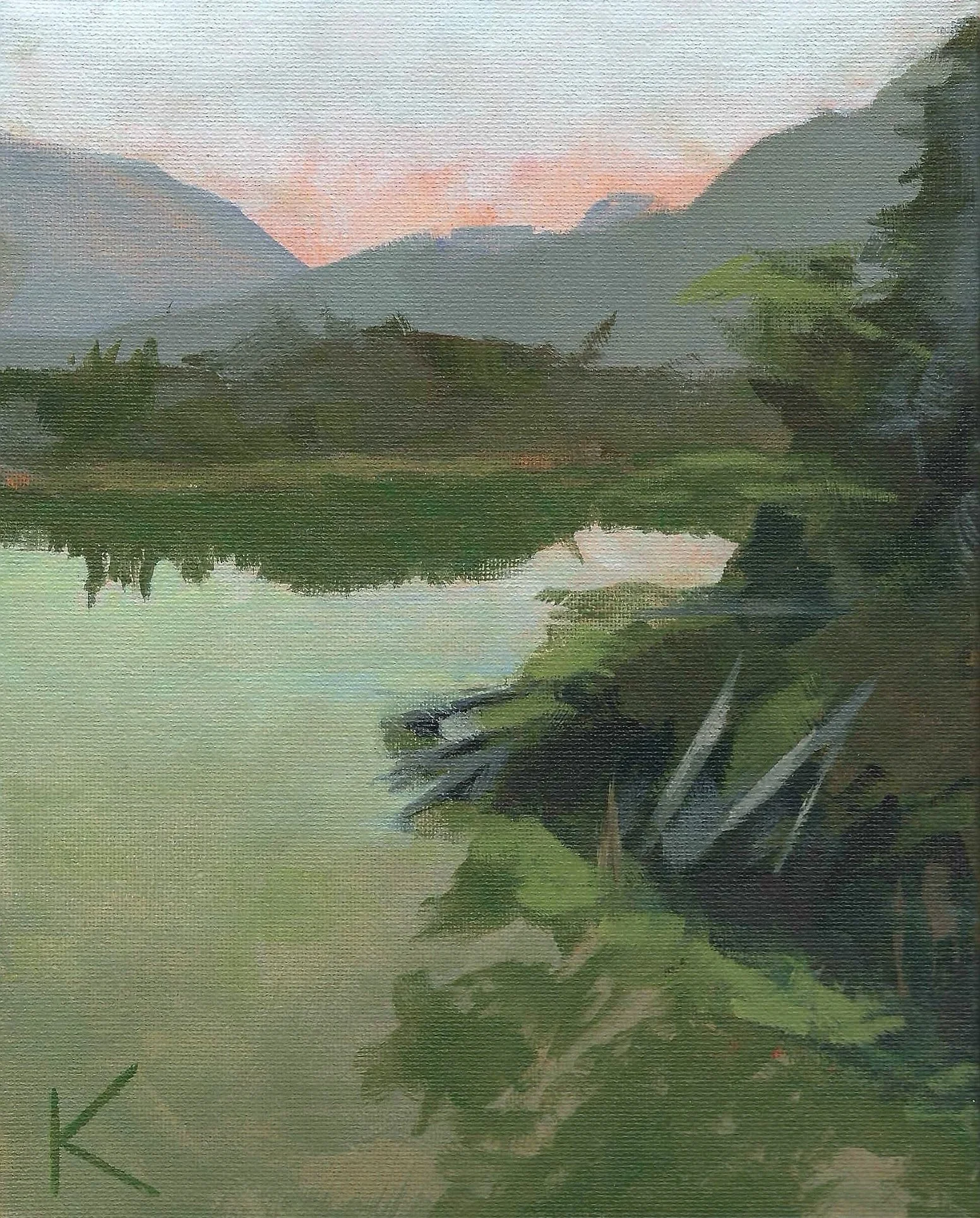 "Hollywood Reservoir, en plein air" by Kara Lynn Bressler / 10x8x1 / $600