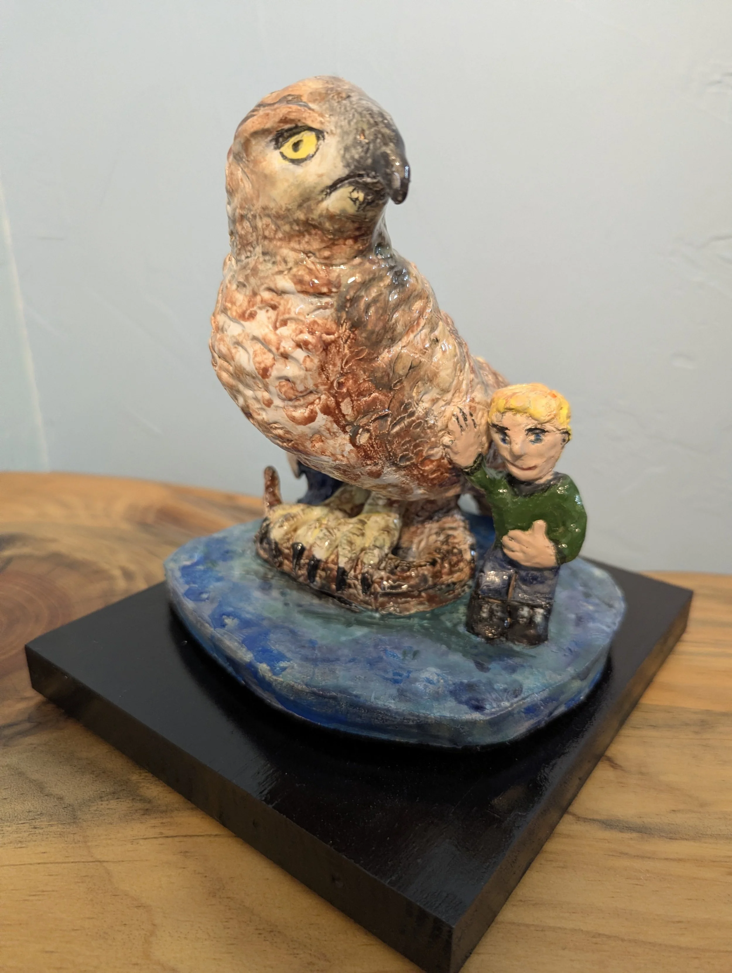 Elizabeth W Marshall, Be Hawking Cool, Ceramic and wood, 9 X 7 x 8 in., $250