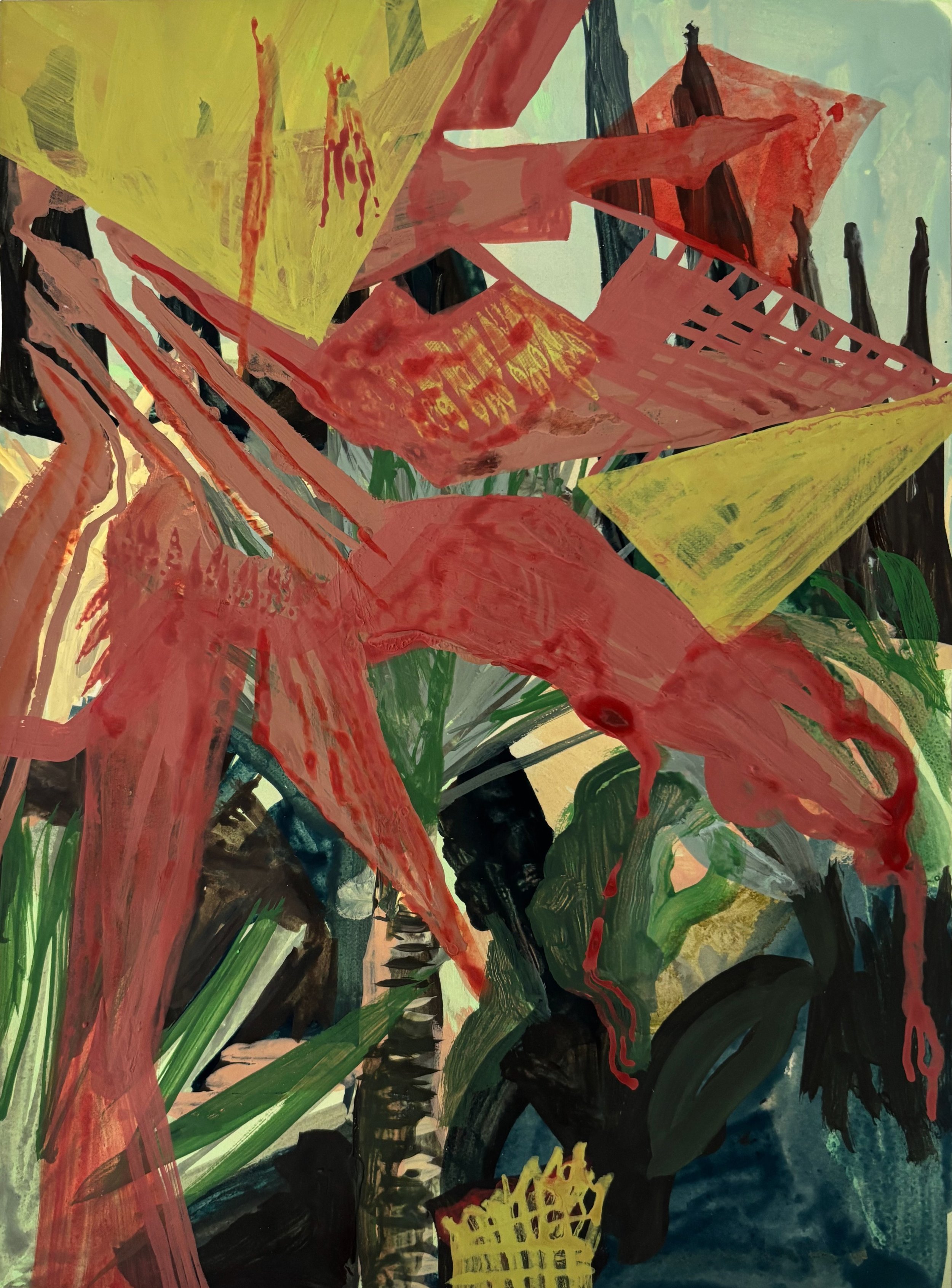 Emily Araújo, Palm Abstraction, gouache and watercolor on Arches paper, 12" x 9" (work) 16 1/2"  x 13 3/8"  x 1 1/4"(frame size), $600