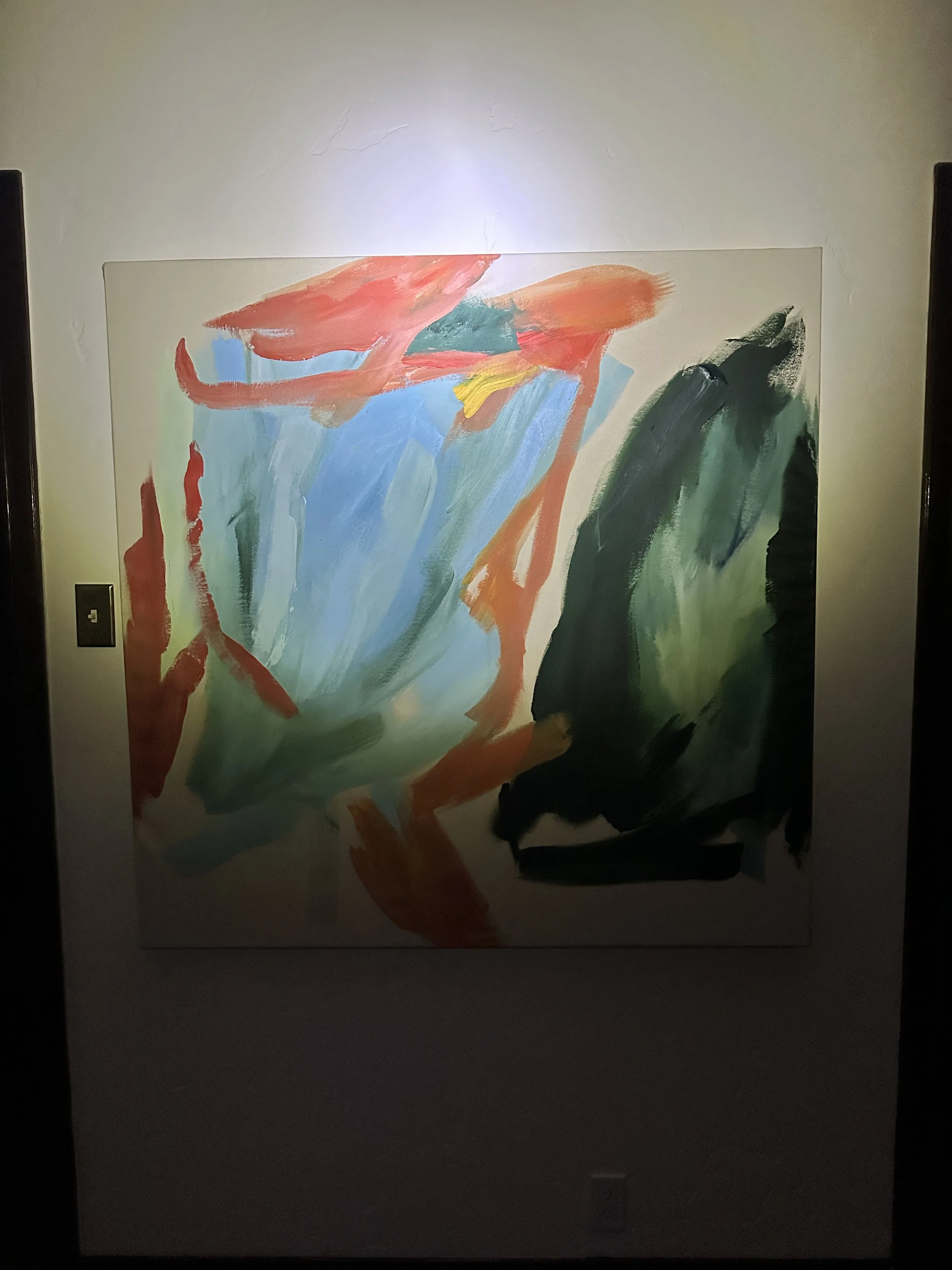 "Mid-Evacuation Painting Documentation by Headlamp" by Lauren Jane Berger / 11x14 framed / $295