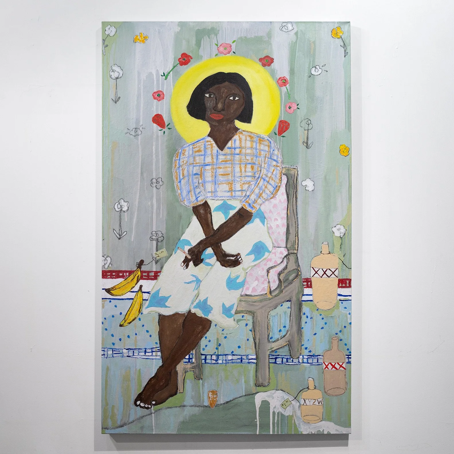 Kris klara, ‘Chavela’, Oil Paint, Oil Pastel, Charcoal, Acrylic, Graphite and House Paint on Stretched Canvas, 60" x 36", $3000