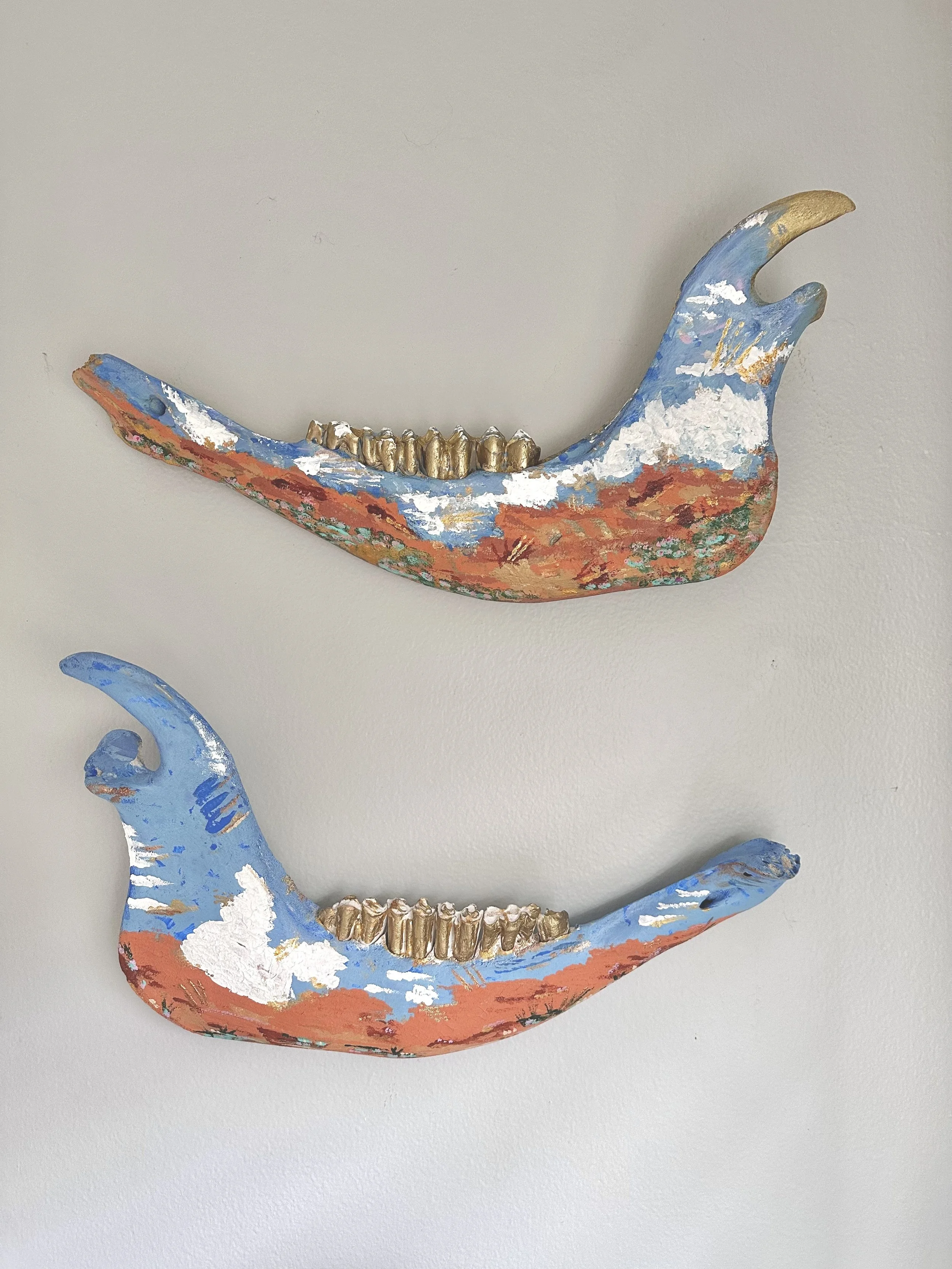 Amanda Luce, Dreamy Desert Bones, Acrylic on Real cow jawbone, 17" x 16" x 3", $380