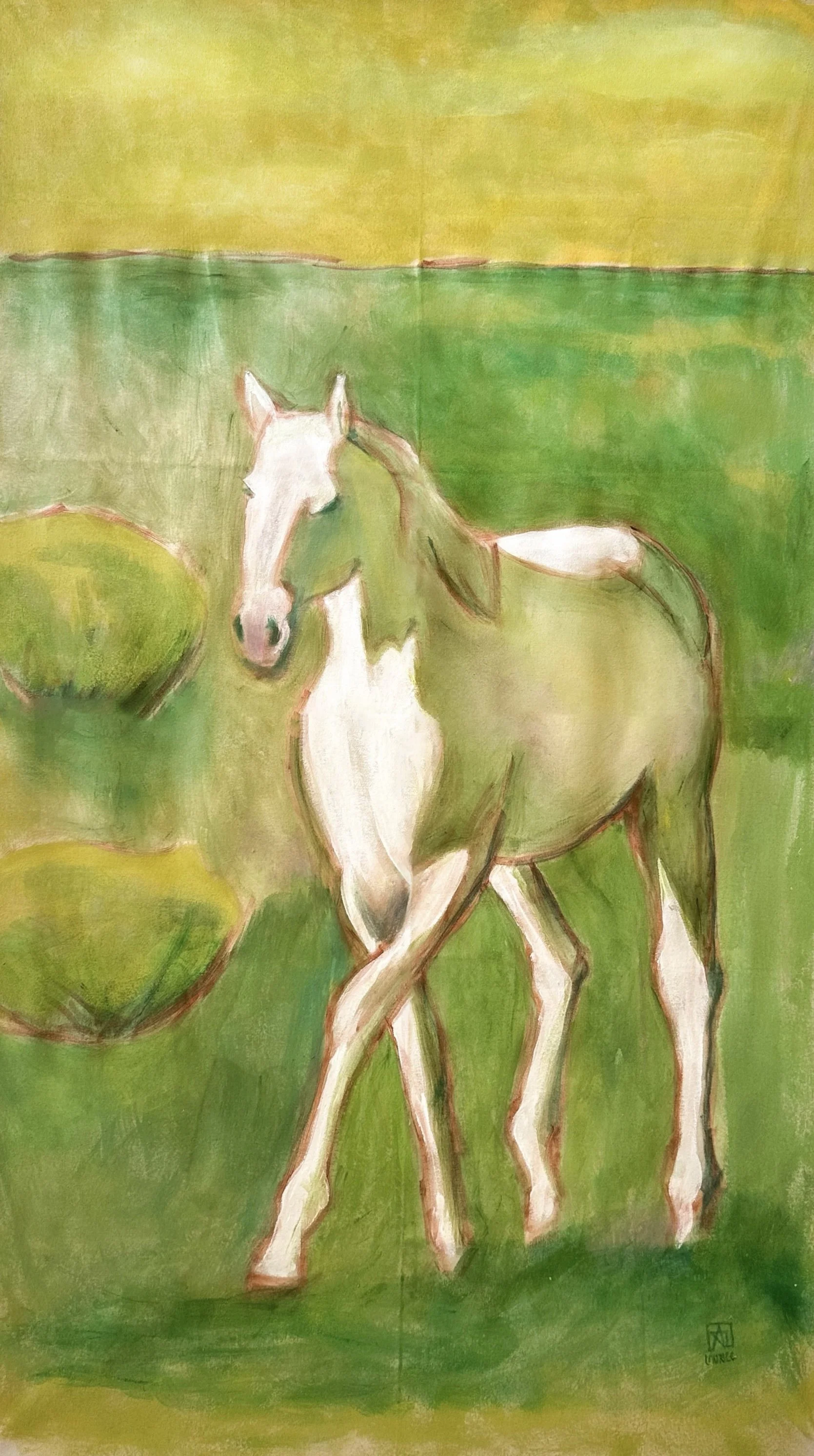 Desert Moonrise, "Desconocido Verde", 2025
oil on raw loose canvas, 60x35 in.,