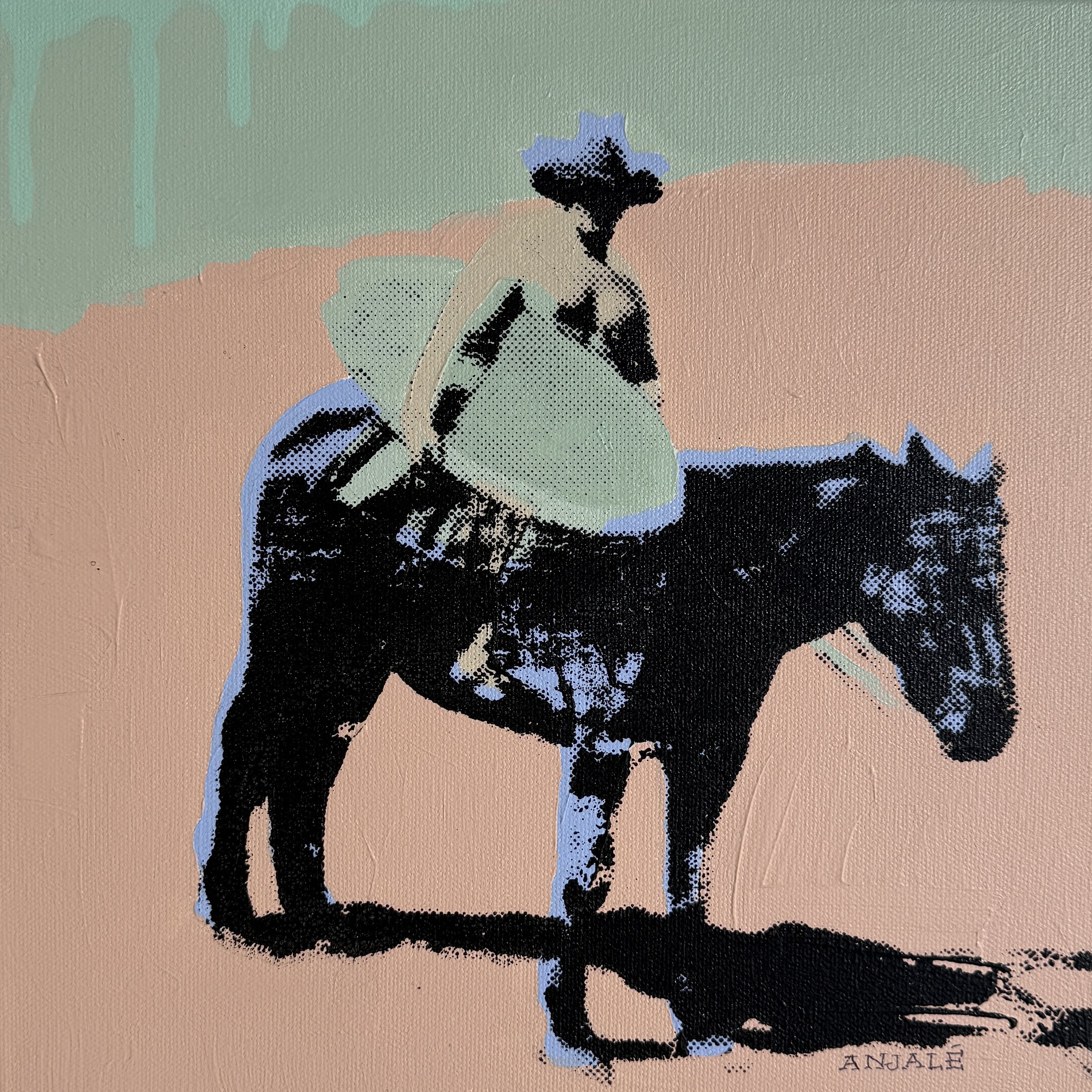 Anjalé Perrault, Surf Cowboy Blush, Acrylic and Silkscreen, 12"x12"x1.5", $400