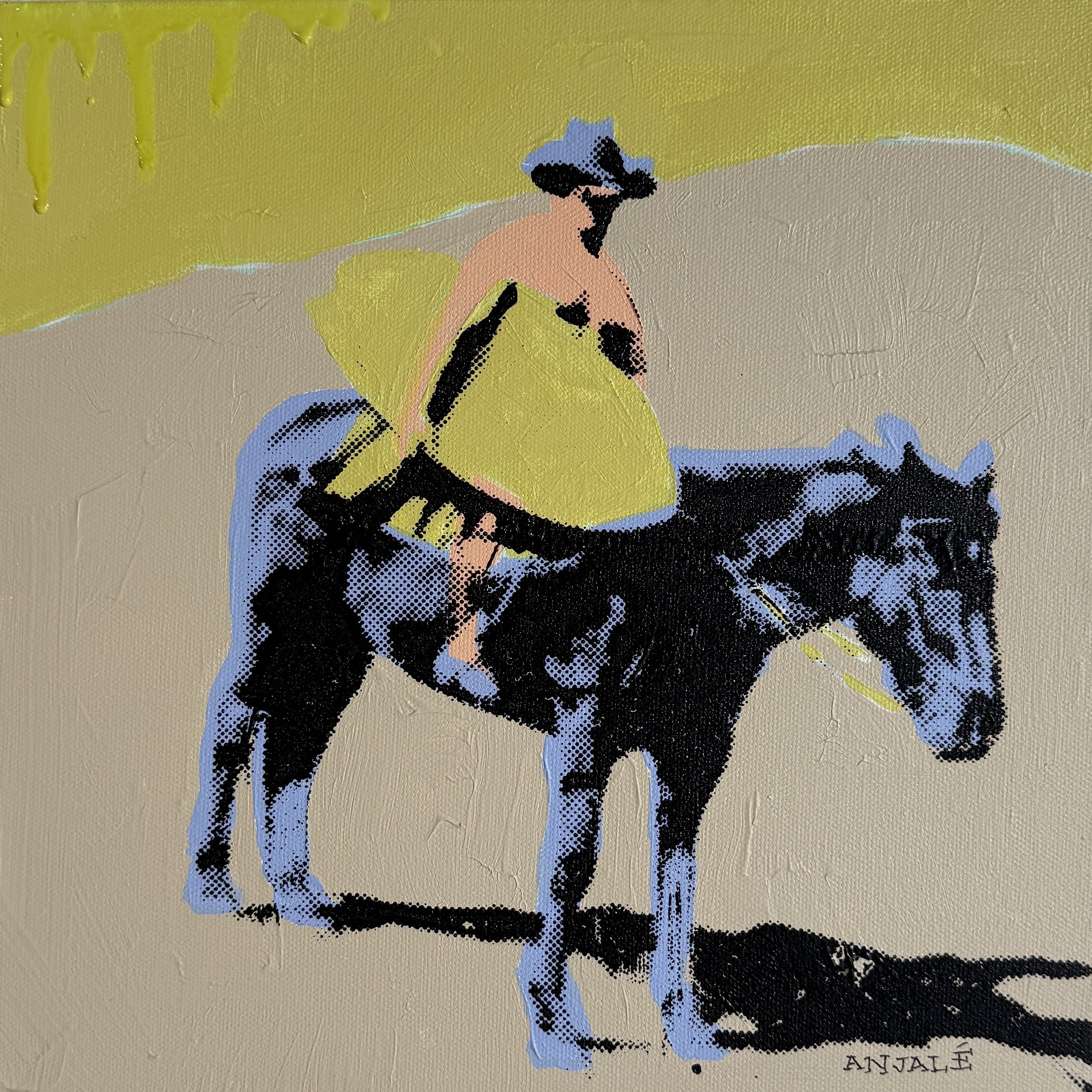 Anjalé Perrault, Surf Cowboy Tan, Acrylic and Silkscreen, 12"x12"x1.5", $400