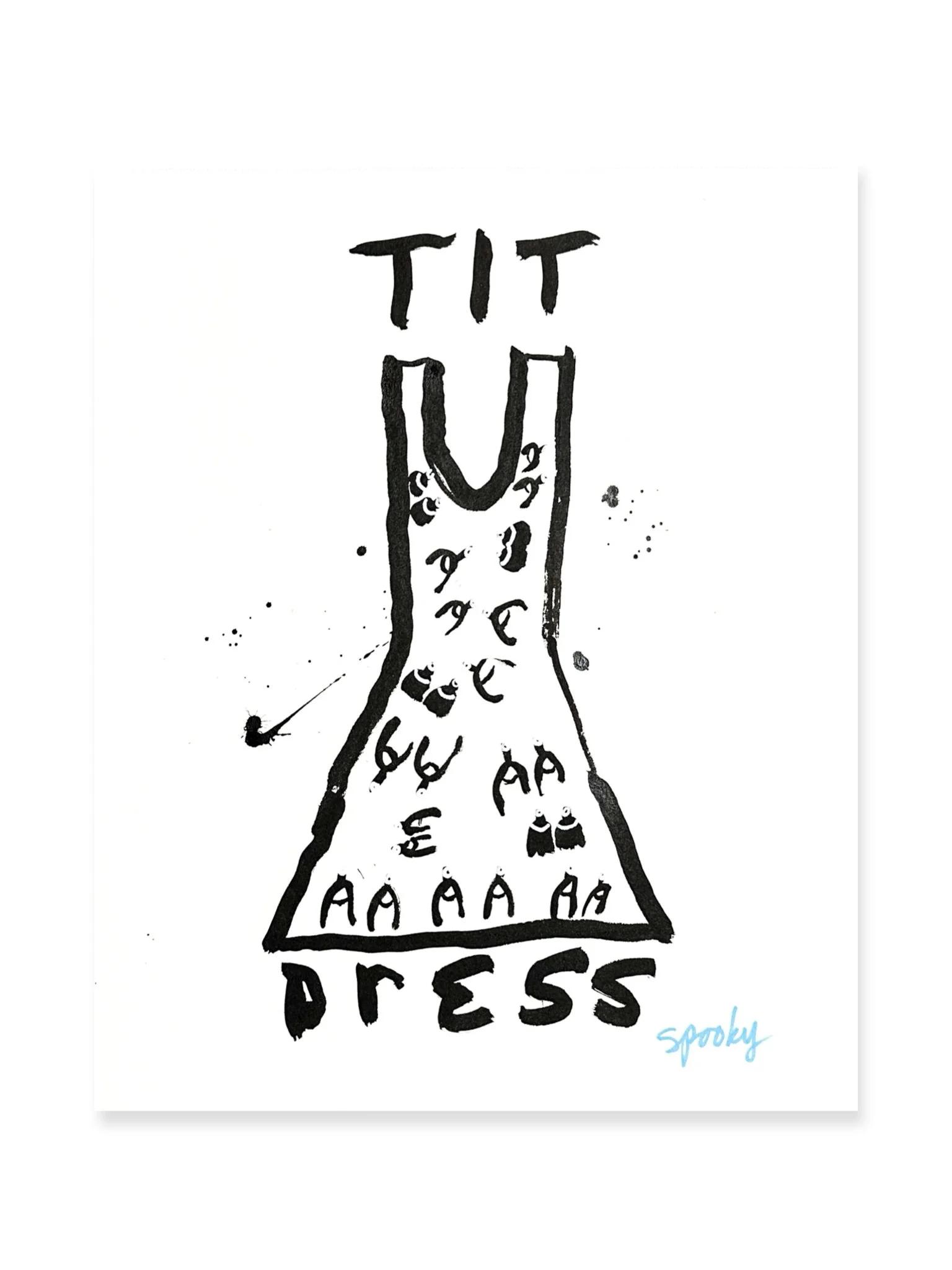"Tit Dress", sumi ink on paper, 17 x 14 inches