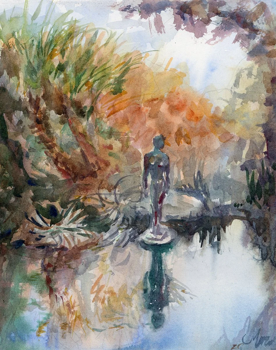 Agne Skaringa Peaceful Garden watercolor huntington gardens sculpture tropical pond - Agne Skaringa.jpeg