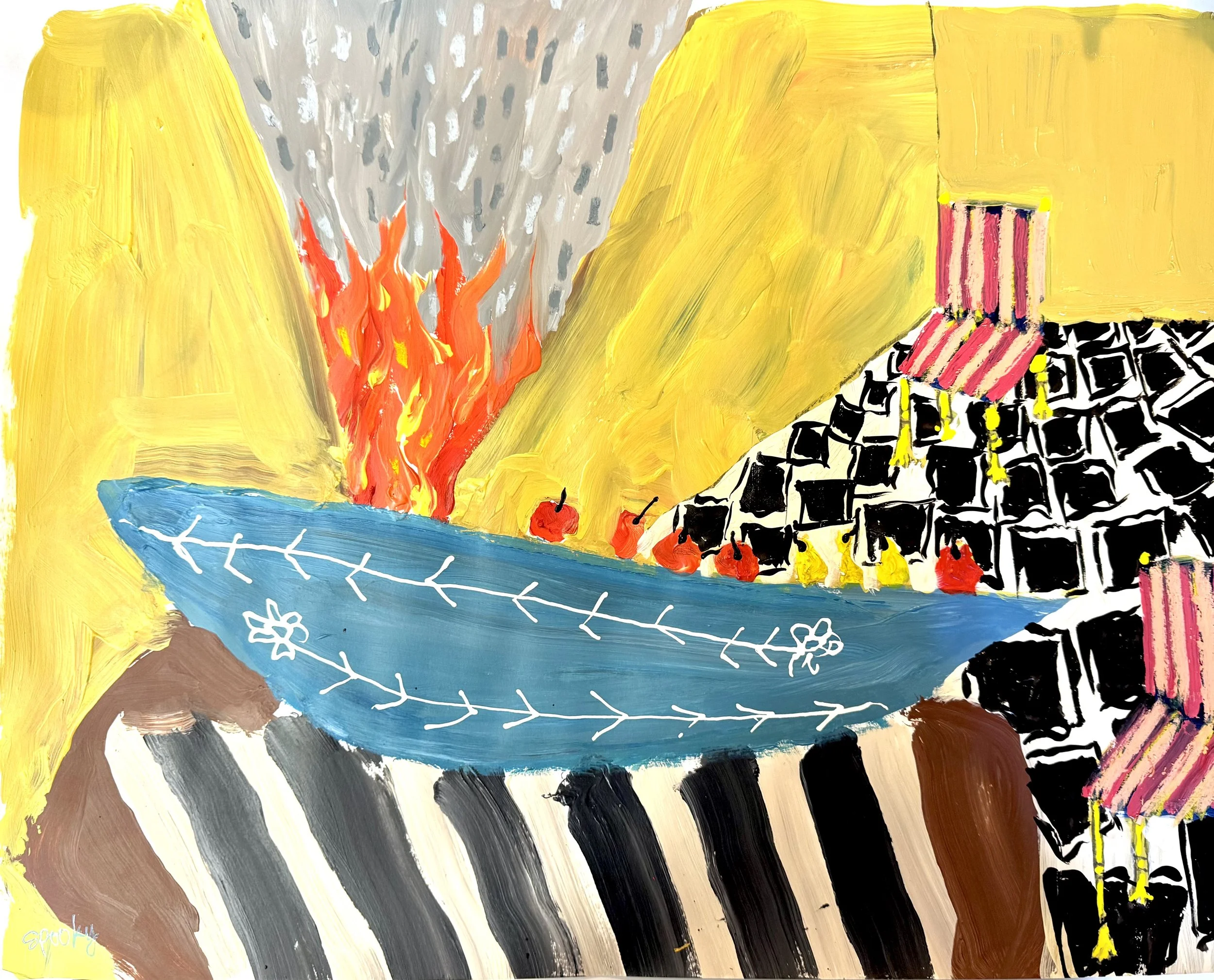 "The Goddam Fruit Bowl is on Fire" by Spooky Harris /  24x18x.05 / $800