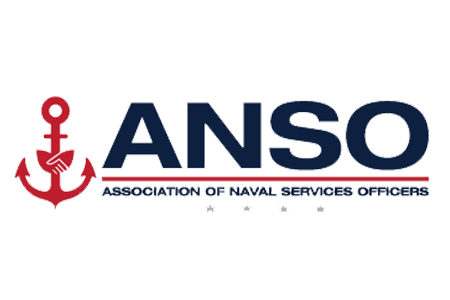Logo of the Association of Naval Services Officers (ANSO), featuring an anchor and navy blue text.