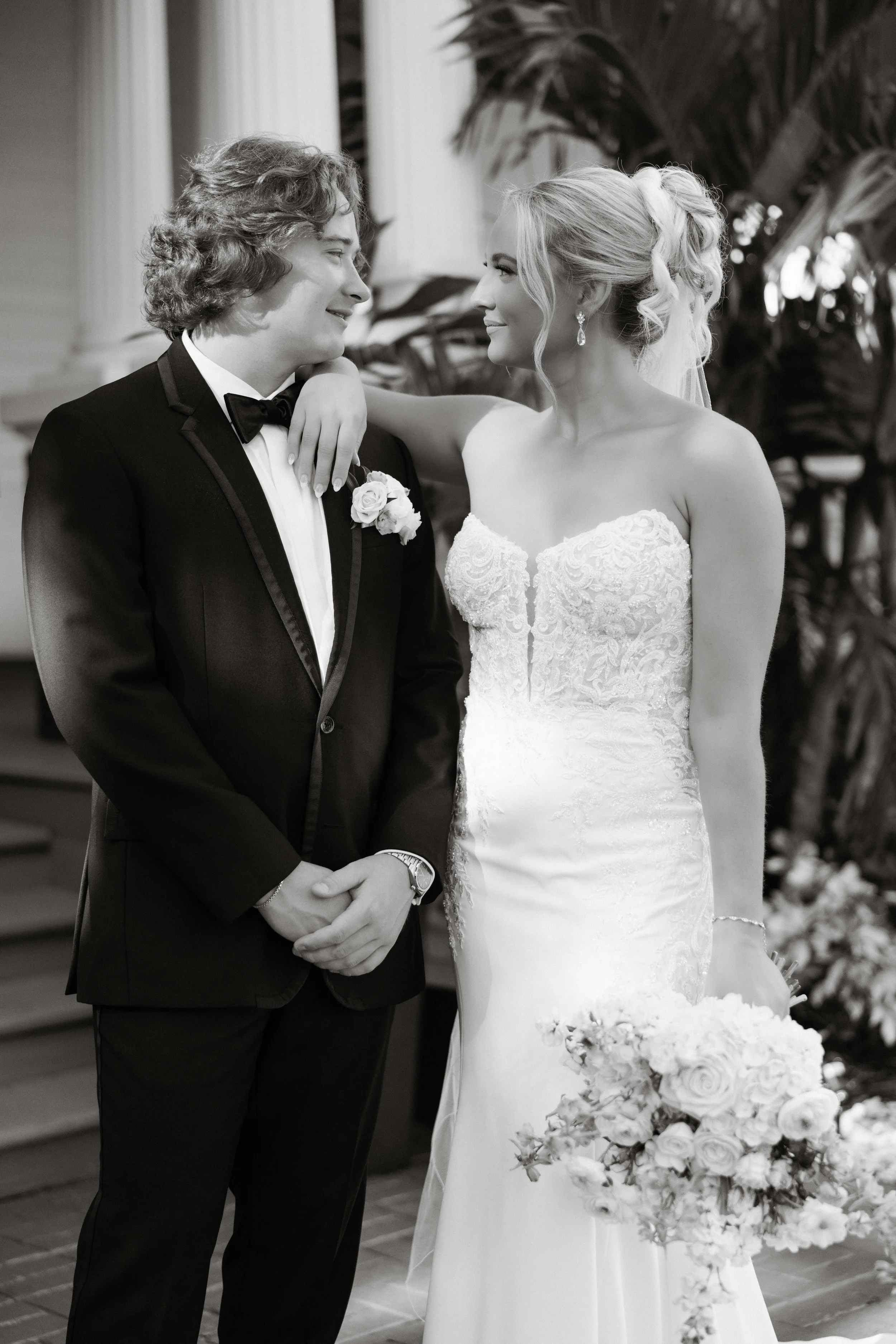 Portrait of bride with groom at Heitman House by Fort Myers Wedding Photographer