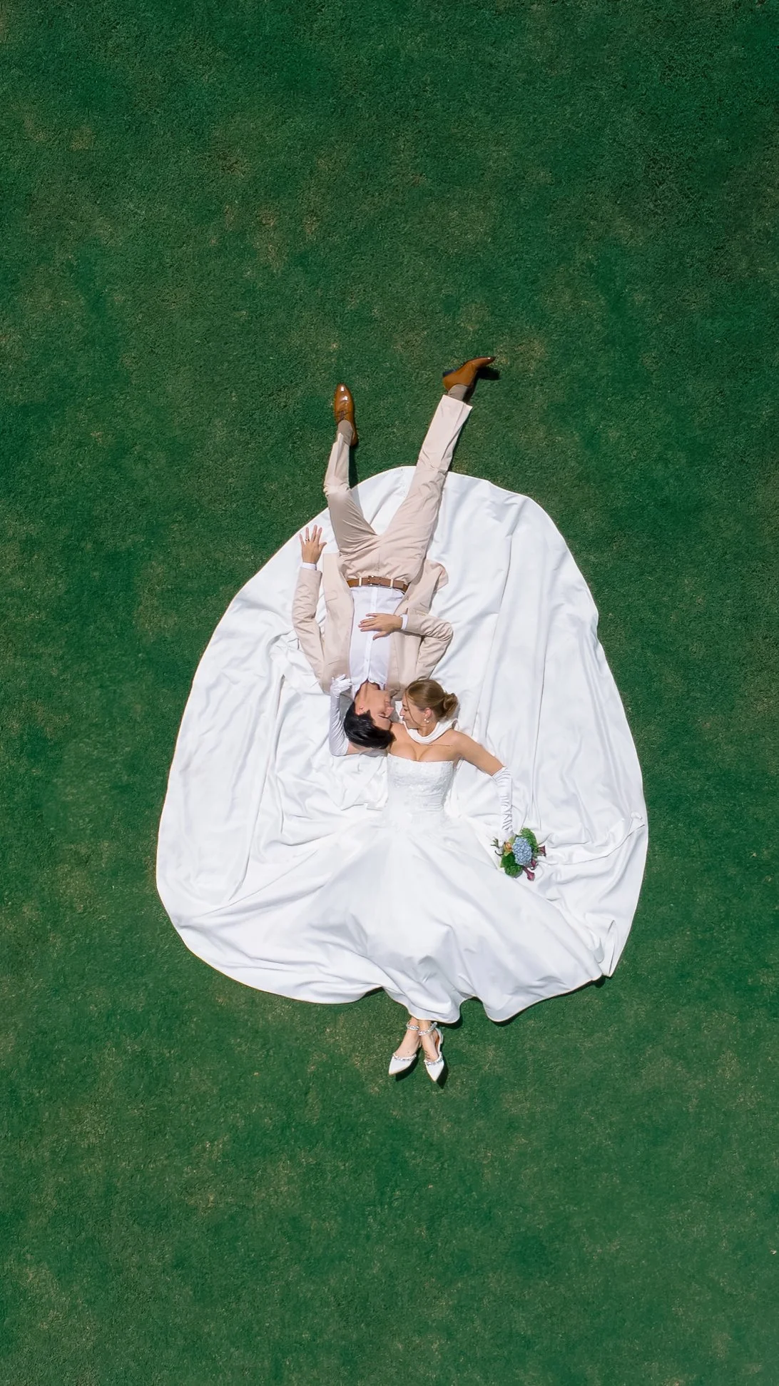 Drone wedding portrait of bride and groom in Orlando Florida