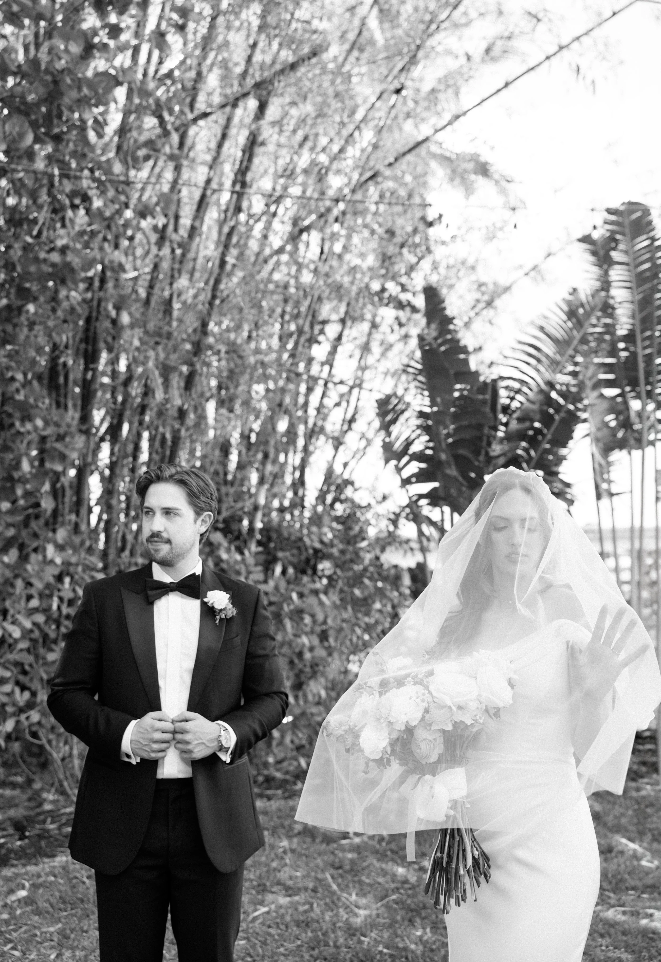Bride and groom vogue portrait at the Heitman House by Fort Myers wedding photographer