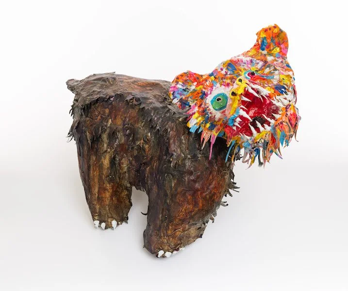 Bear, 2021
Mixed media paper, paint, wire, and feathers
18” x 22” x 15”
