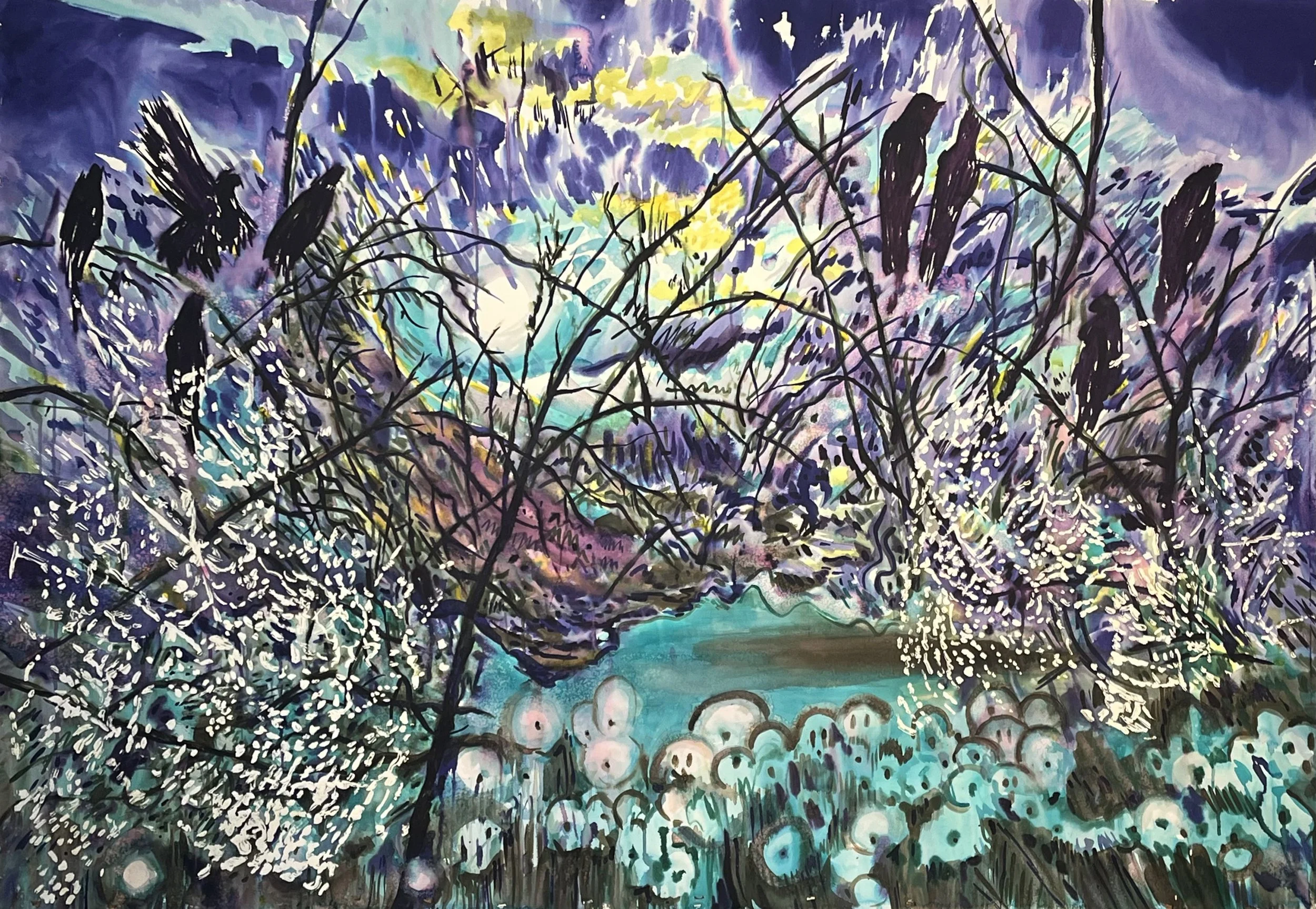Winter Ordhard Winds, 45 x 65, watercolor on paper, 2025