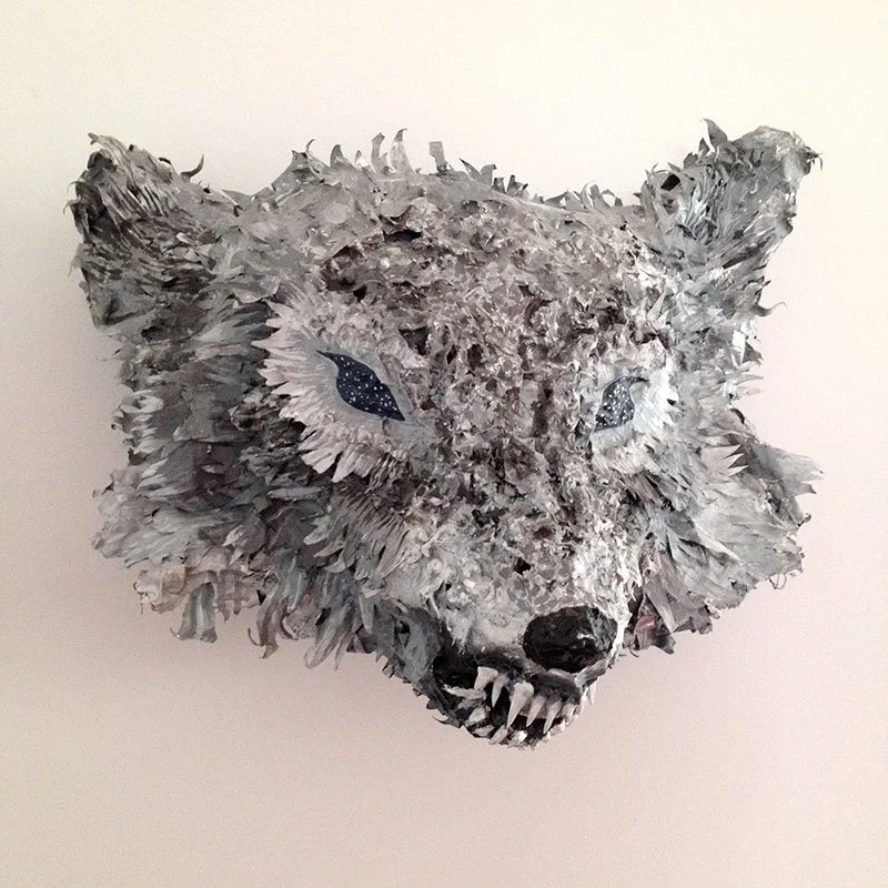 Starry Eyed Wolf, mixed media, 20" x 20" x 20"
